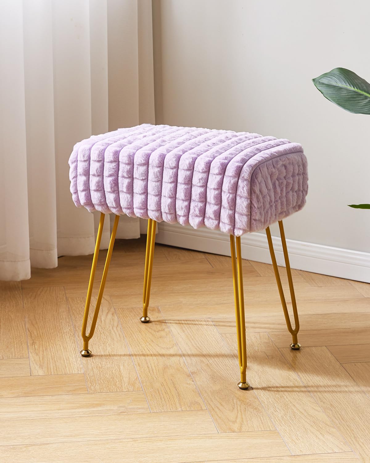 IBUYKE Makeup Vanity Chair, Rectangular Footrest Stool, Purple WBD003V
