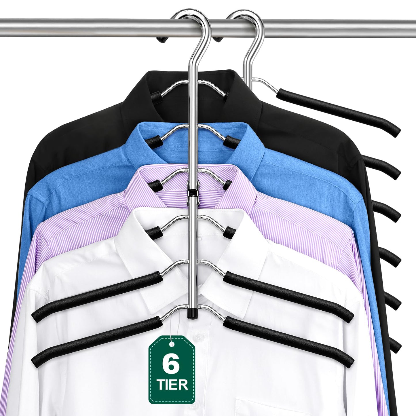 DOIOWN Clothes Hangers Space Saving - 6 Tier Coat Hangers Space Saving Hangers Non Slip Foam Padded Hangers