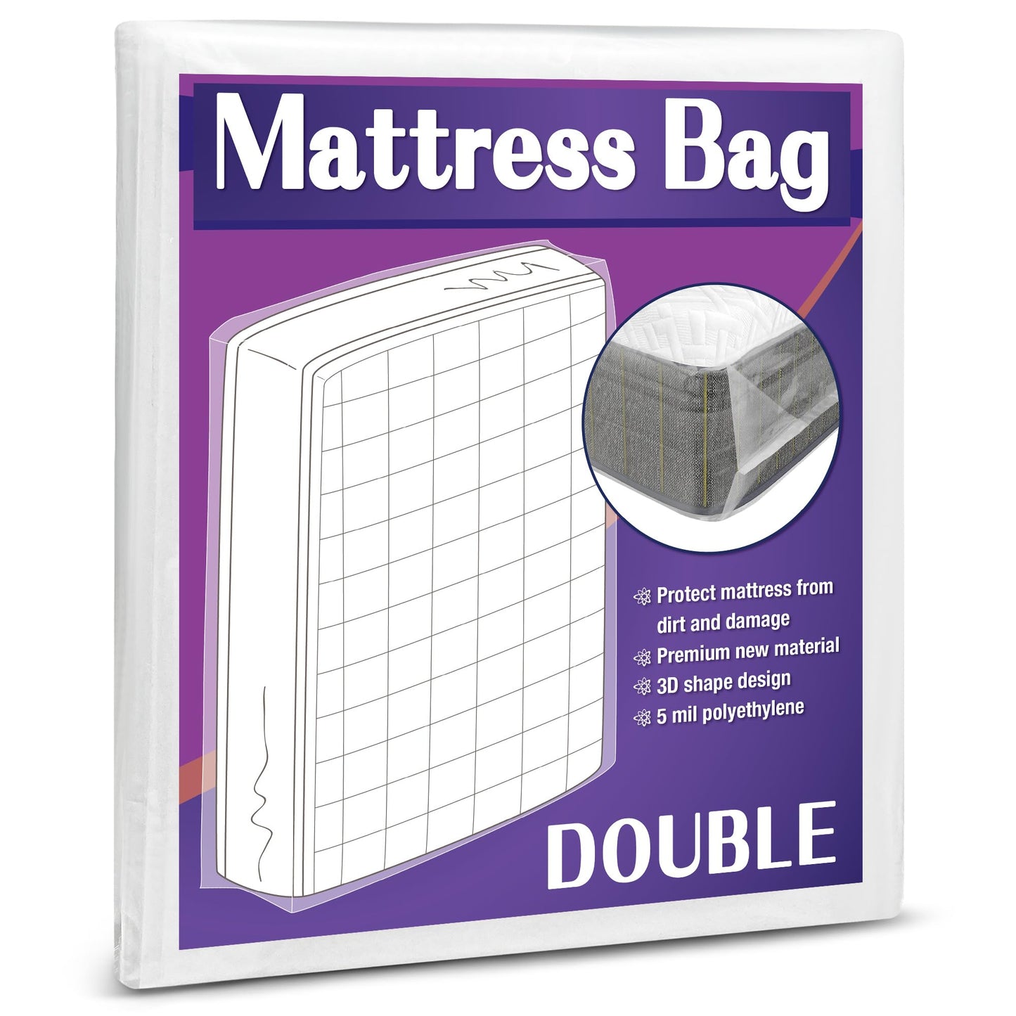Mattress Bag for Moving and Storage, 5 Mil Heavy Duty Bed Mattress Cover, Mattress Protector Super Thick and Tear Resistant (Double)