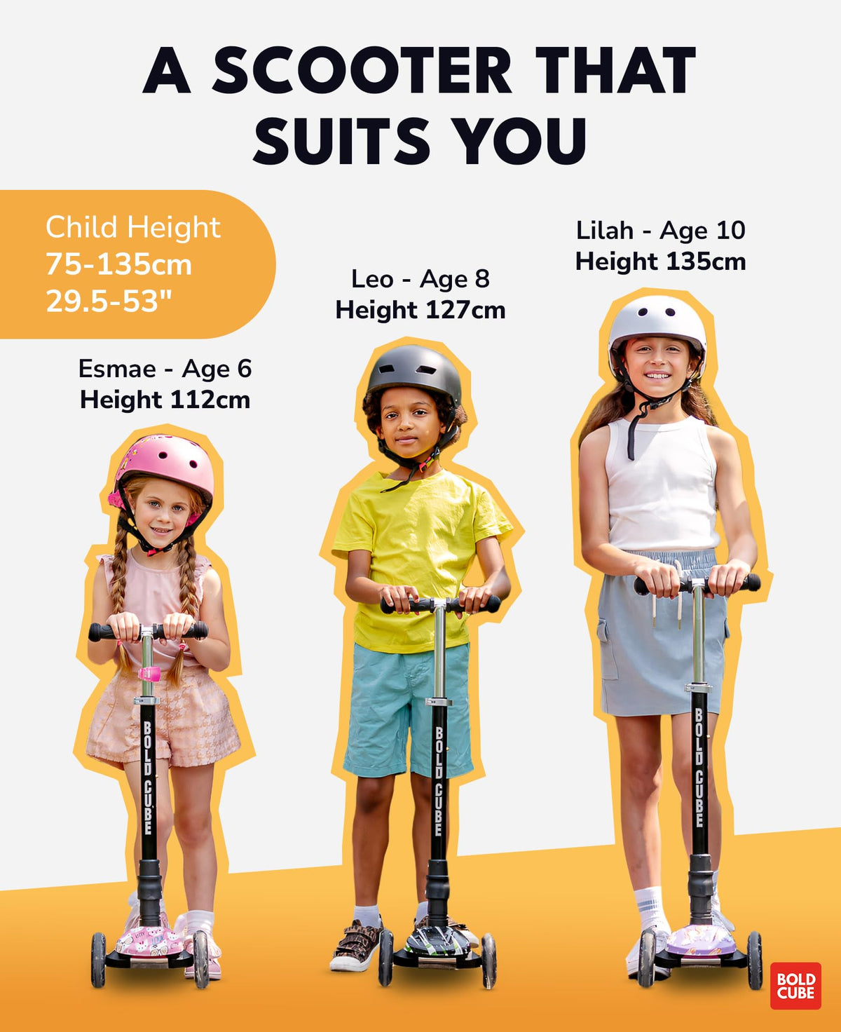 BOLDCUBE Big Fold Crystal Rubix | Three Wheel Scooter for Children Ages 5-10 Years | LED Wheels with Flashing Lights | Height Adjustable 65 to 89 cm |