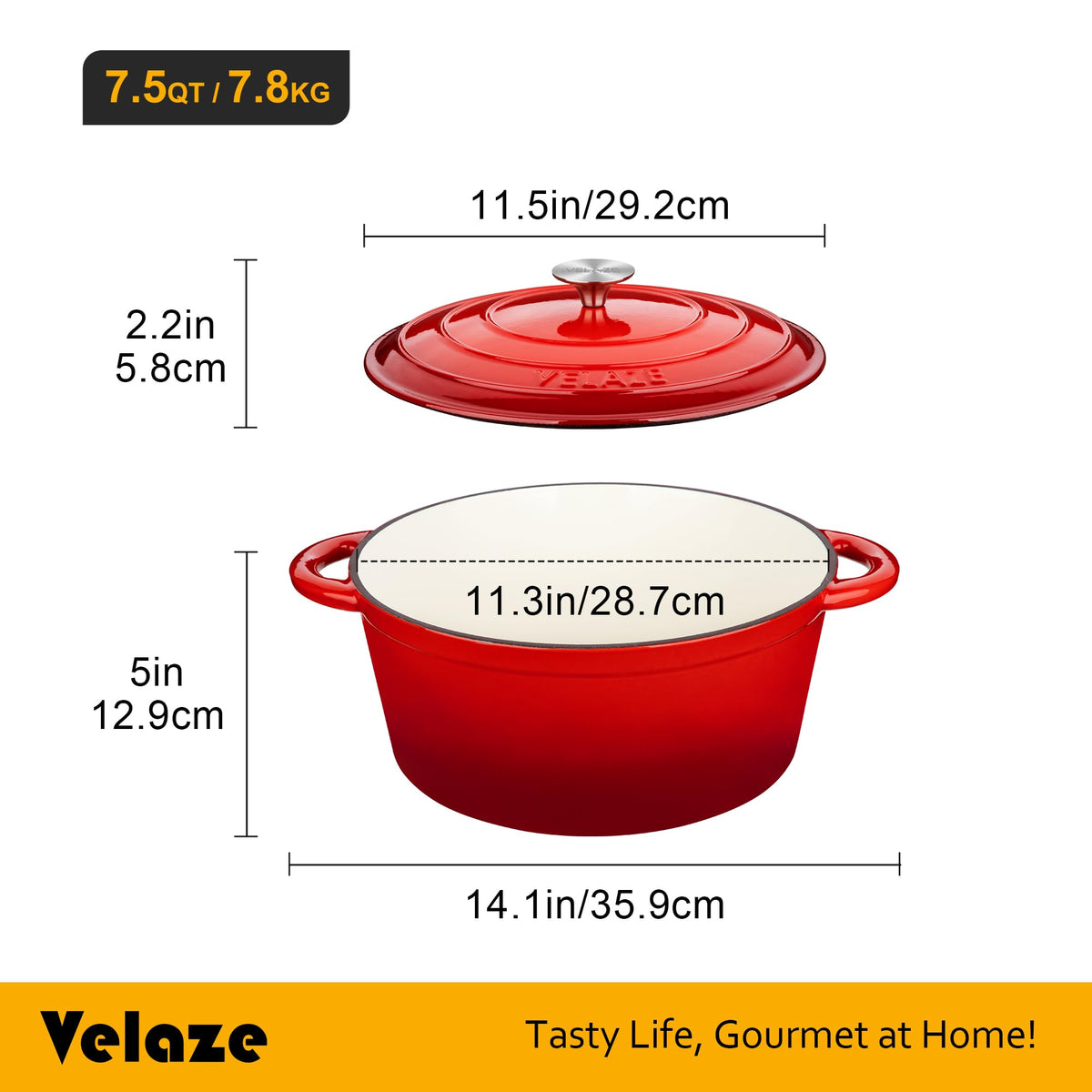 Velaze Casserole Dishes,Cast Iron Braiser With Lid, Non Stick Dutch Oven Pot,Heavy-Duty Round Cast Iron Pot, Sturdy Dutch Oven Cookware,