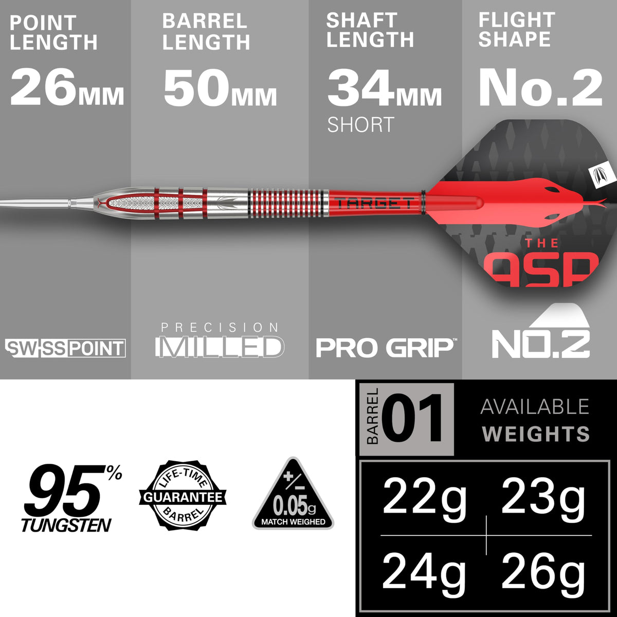 TARGET Darts Nathan Aspinall Gen 2 24G 95% Tungsten Swiss Point Steel Tip Darts Set