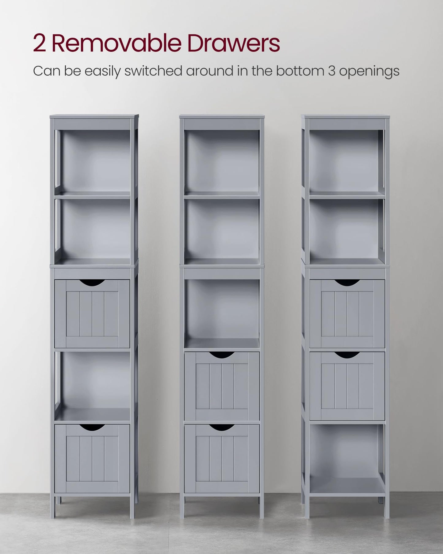 VASAGLE Bathroom Floor Cabinet, Freestanding Bathroom Storage Unit, with 2 Drawers, 3 Open Compartments, for Bathroom, Living Room, Kitchen, Modern