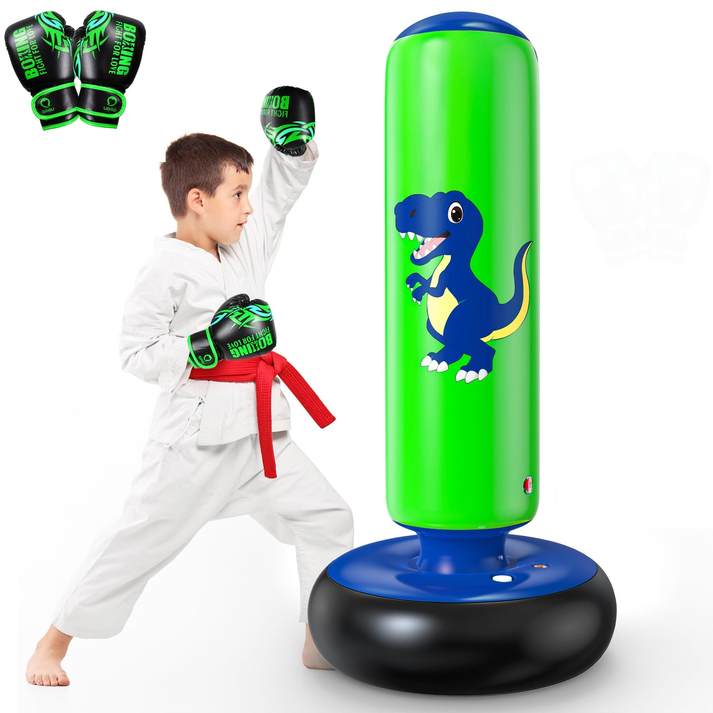 QPAU Inflatable Punching Bag, 48 Inch Stable Inflatable Boxing Bag for 3-6 Kids,Dinosaur Toy & Gifts for Boys and Girls, Kids Boxing Set for