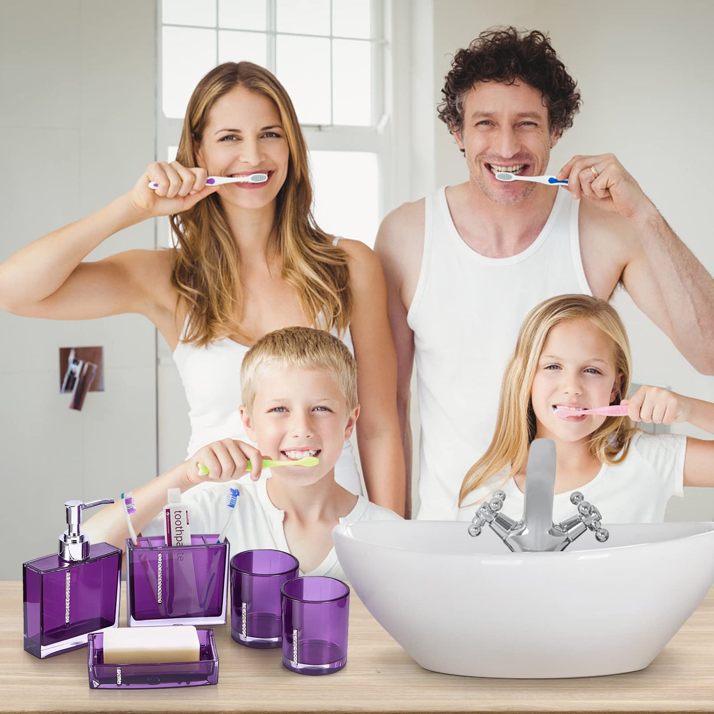 5 Piece Bathroom Accessory Set, Modern Design Acrylic Luxury Bath Vanity Set with Soap Dish, Tooth Brush Holder, Emulsion Bottle