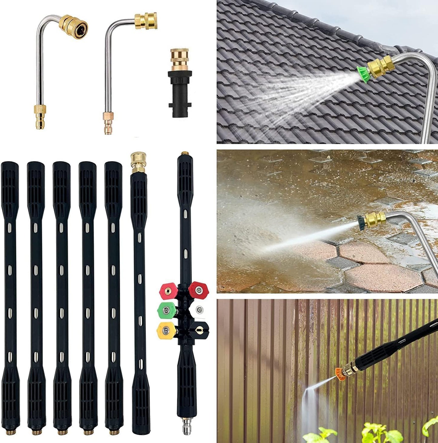 Pressure Washer Extension Wand - 9 Pack Gutter Cleaning Tools Extension Wand, Power Washer Replacement Lance with 5 Nozzle Tips, 1/4" Quick Connect,