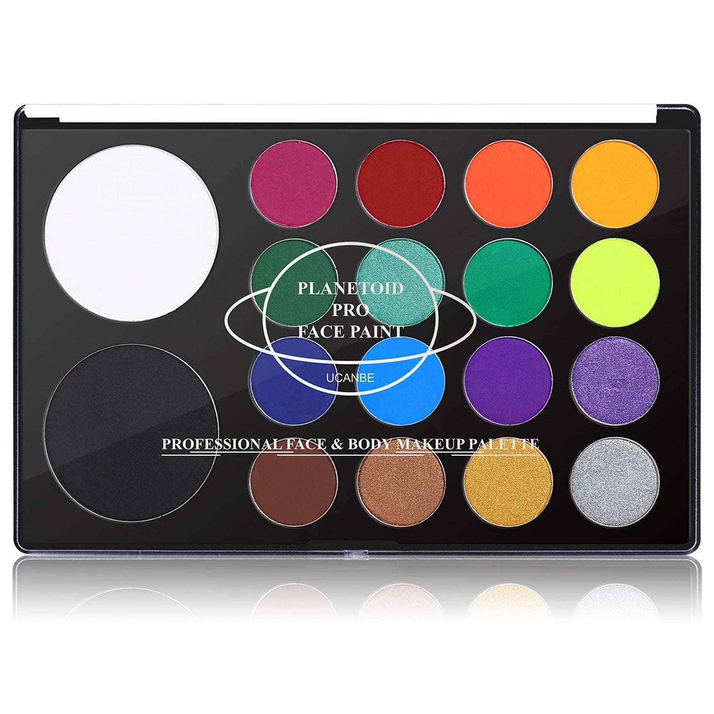 UCANBE Face & Body Paint, Water-Activated SFX Makeup Palette - Extra Large White & Black Pan, 18 Safe, Non-Toxic Colors for Halloween, Cosplay,