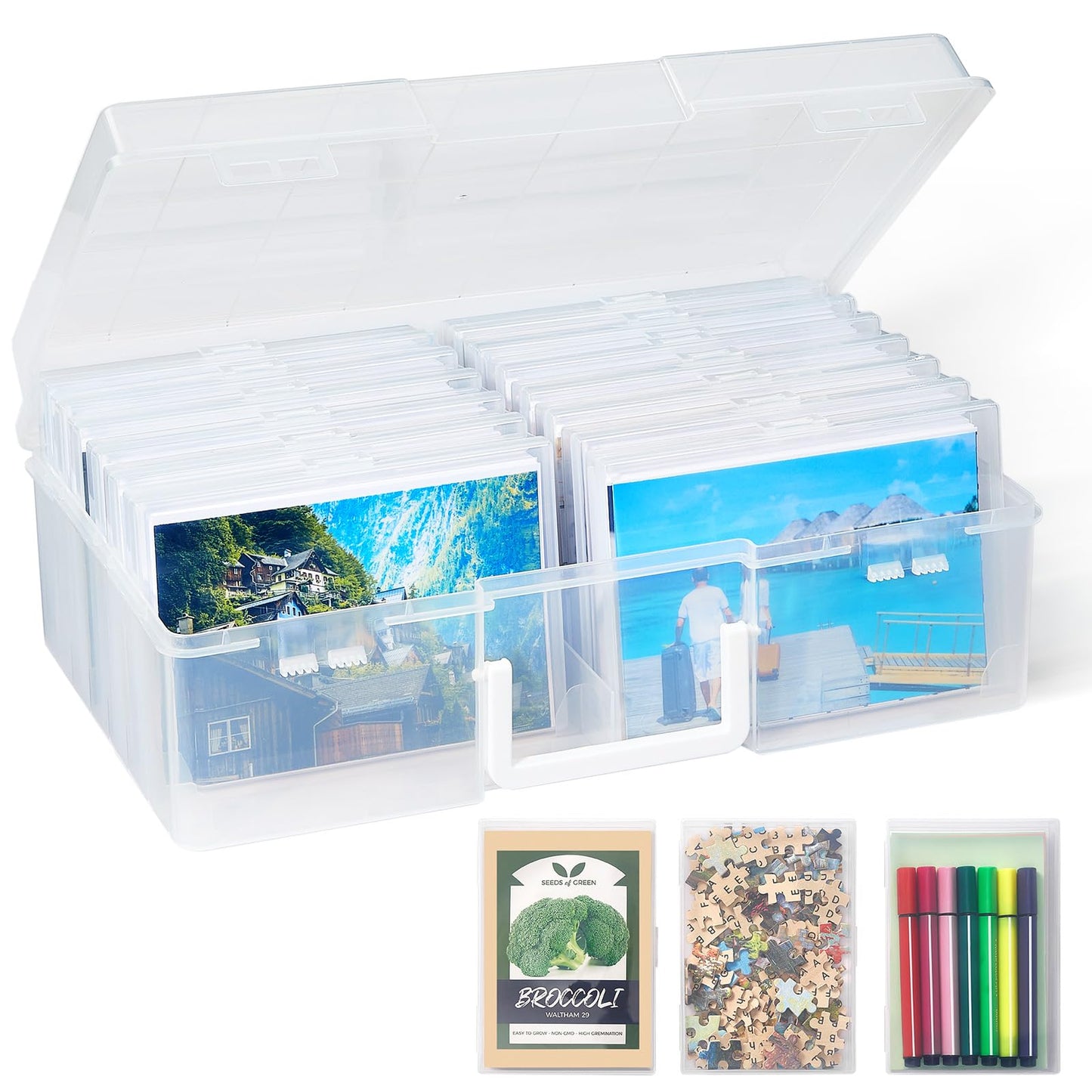 Lifewit Photo Storage Box 4x6 Photo Case, 14 Inner Photo Keeper, Clear Photo Boxes Storage with 1 Sheet Label Sticker, Plastic Craft Storage Box with