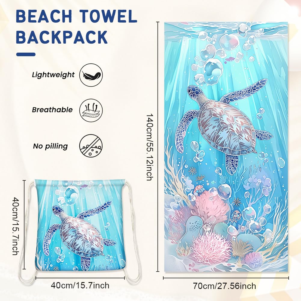 Microfiber Beach Towel Sand Free Absorbent Extra Large Travel Towels for Adults Kids Microfibre Towels for Adults with Drawstring Bag 2in1