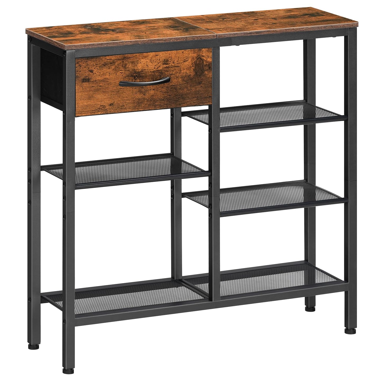 HOOBRO Console Table for Hallway Slim, Hallway Table with Drawer and 5-Tier Storage Shelves, 75 CM Narrow Console Table Behind Sofa, for Living Room