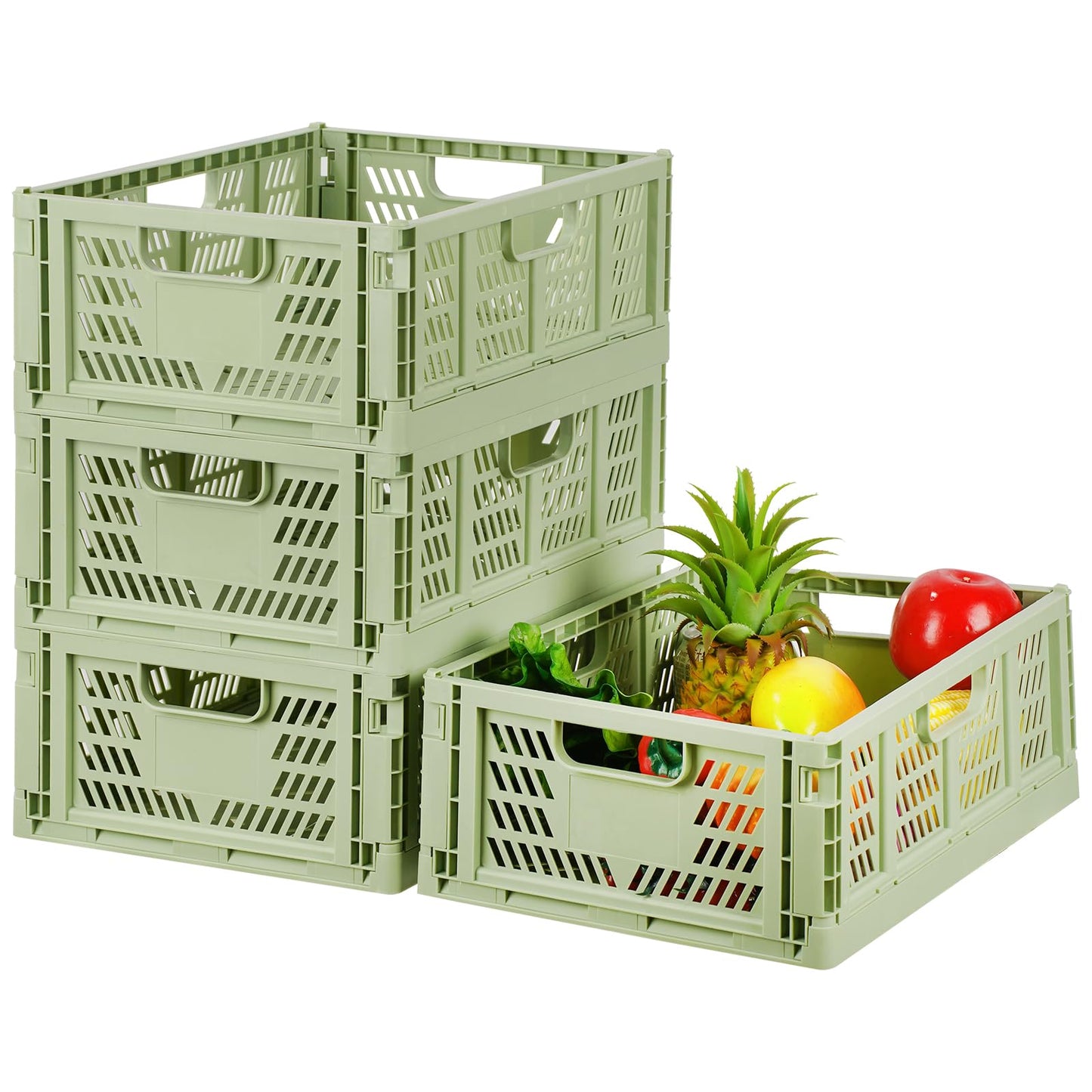 Bossjoy 4 Pack Plastic Storage Crates Foldable Shelf Storage Basket Bins for Food Fruit Vegetables Snacks Toys Toiletries