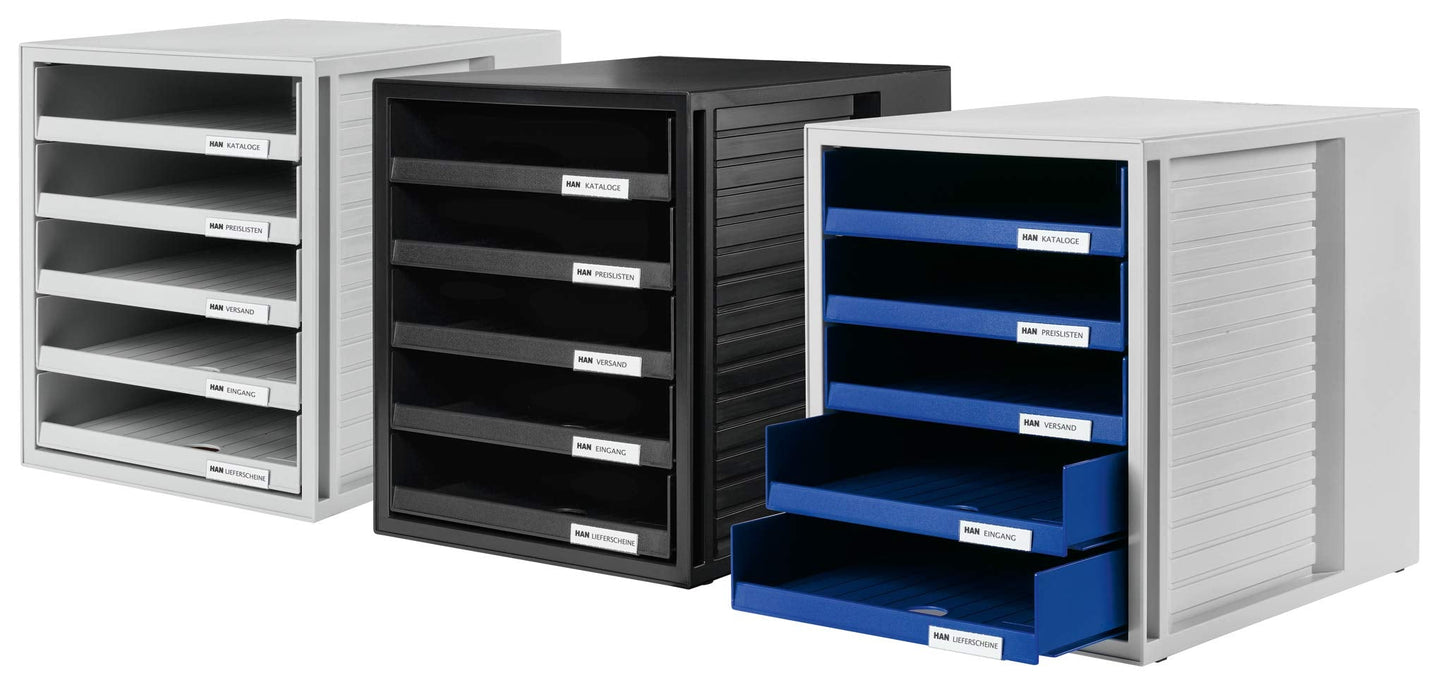 HAN 1401-11, SCHRANK-SET Drawer set . Innovative, attractive design with 5 open drawers, light-grey