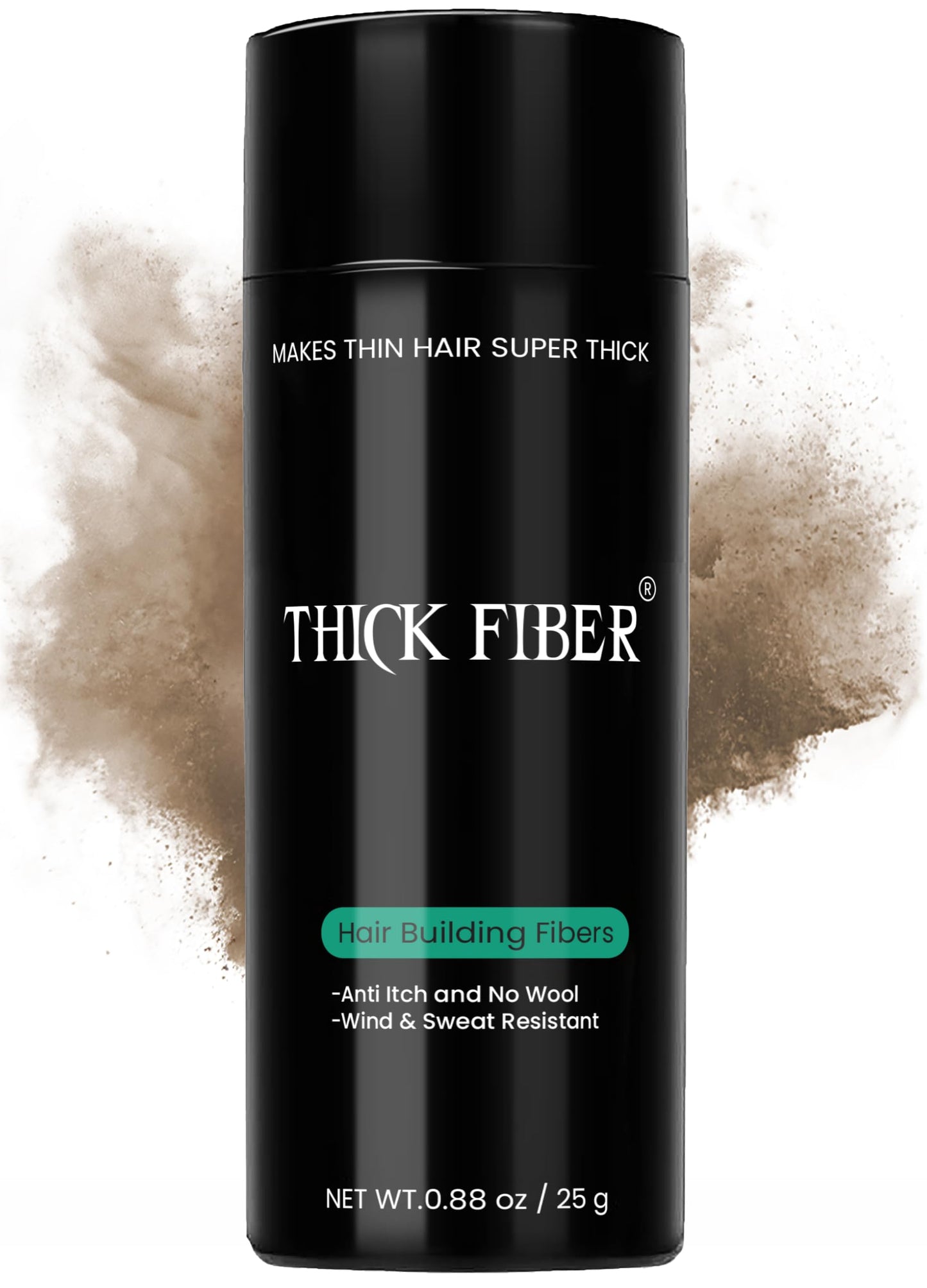 THICK FIBER Light Brown Hair Fibres (Pack of 1, 25g) - Thickening Powder for Thinning Hair - Natural Look, Long Lasting, Easy to Apply - Unisex Adults