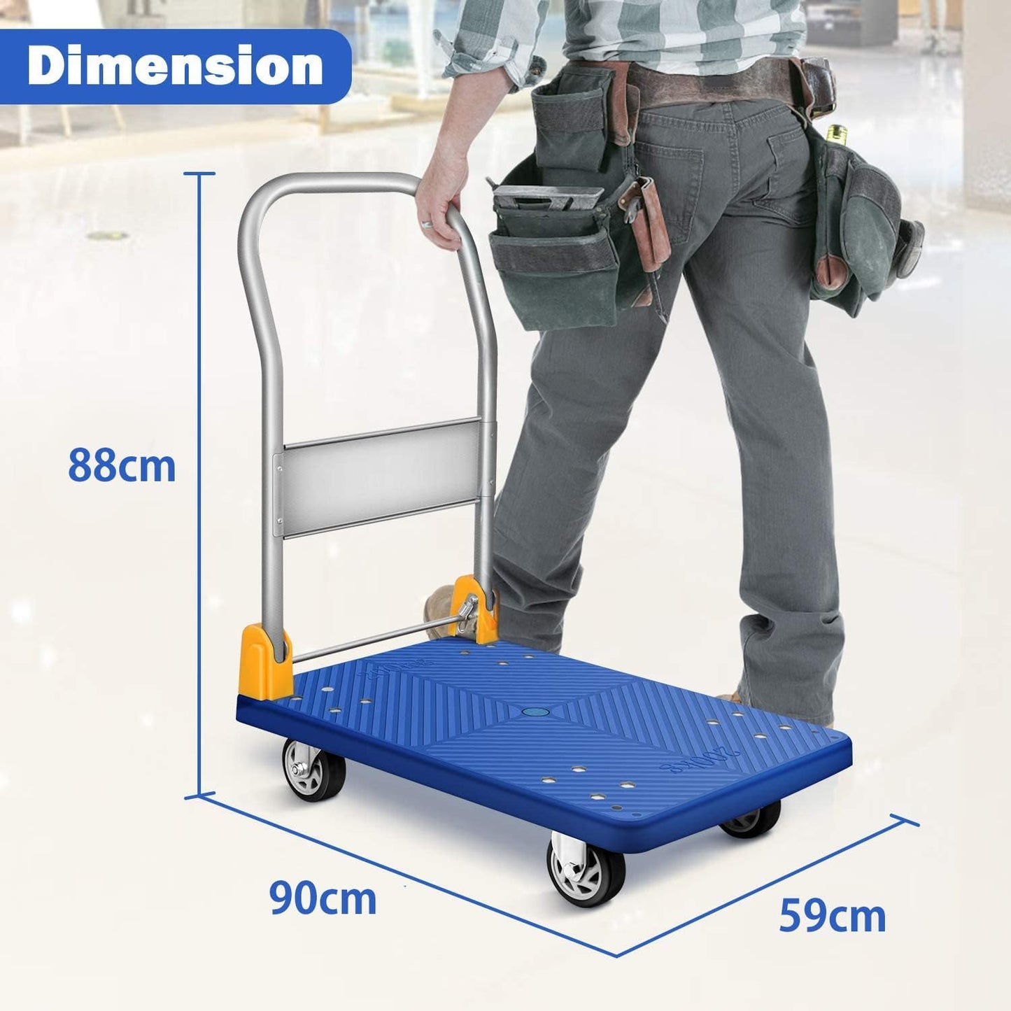 YSSOA Platform Truck with 880lb(400kg) Weight Capacity and 360 Degree Swivel Wheels, Foldable Push Hand Cart for Loading and Storage, Blue