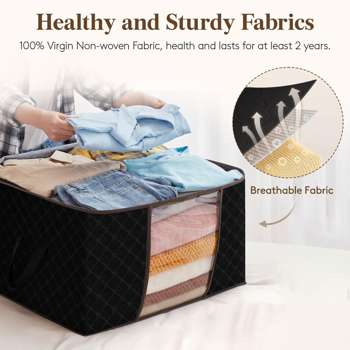 Lifewit 3 Pack 95L Clothes Storage Bags Large Storage Box with Lid Packing Boxes for Moving House with Reinforced Handle Thick Fabric Clear Window