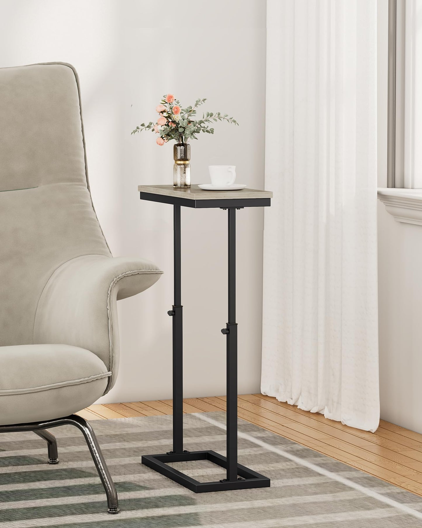 TUTOTAK End Table, Side Table, Tall Couch Table, Sofa Table, Living Room, Bed Room, Greige TB01BG0832EU