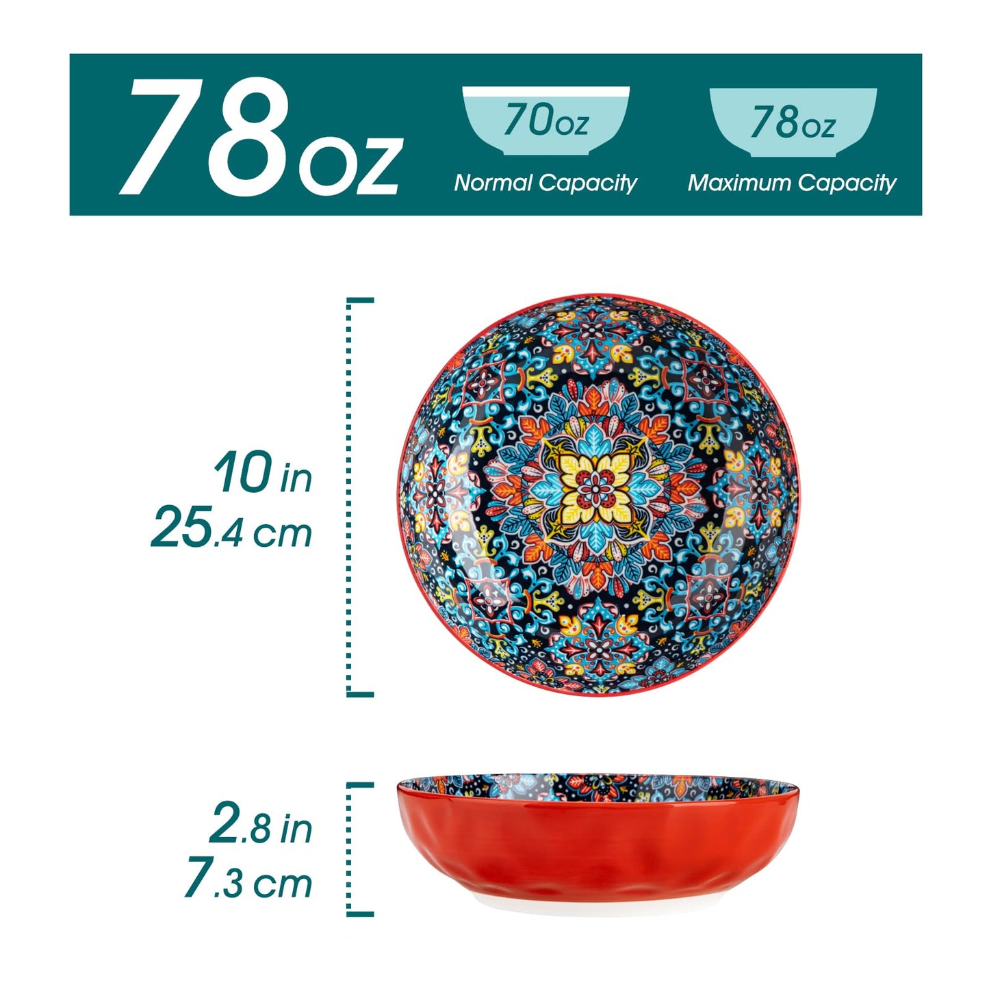 vancasso SIMI 78 oz Salad Bowls Set of 2, Large Porcelain Serving Bowls, Microwave & Dishwasher Safe Mixing Bowl, Pasta Bowls, Soup Bowls for Kitchen