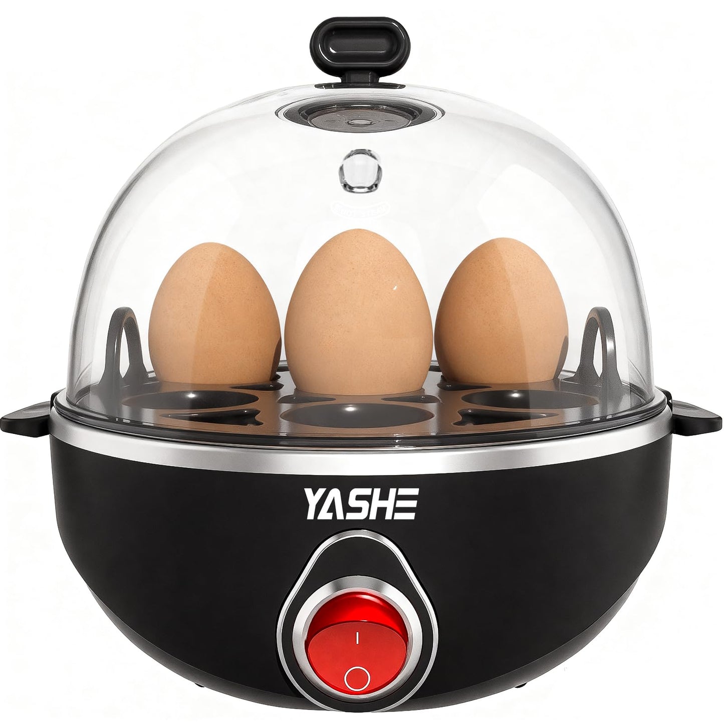 YASHE Rapid Egg Cooker, 7 Egg Capacity Electric Egg Boiler for Hard, Medium, Soft Boiled Eggs, with Measuring Cup, BPA-Free Tray & Lid, Auto Shut-Off