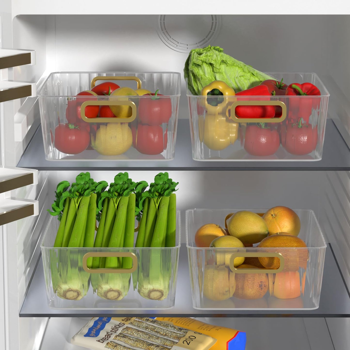 Vadidiya 4 Packs Clear Plastic Storage Bins, Pantry Organizer Containers