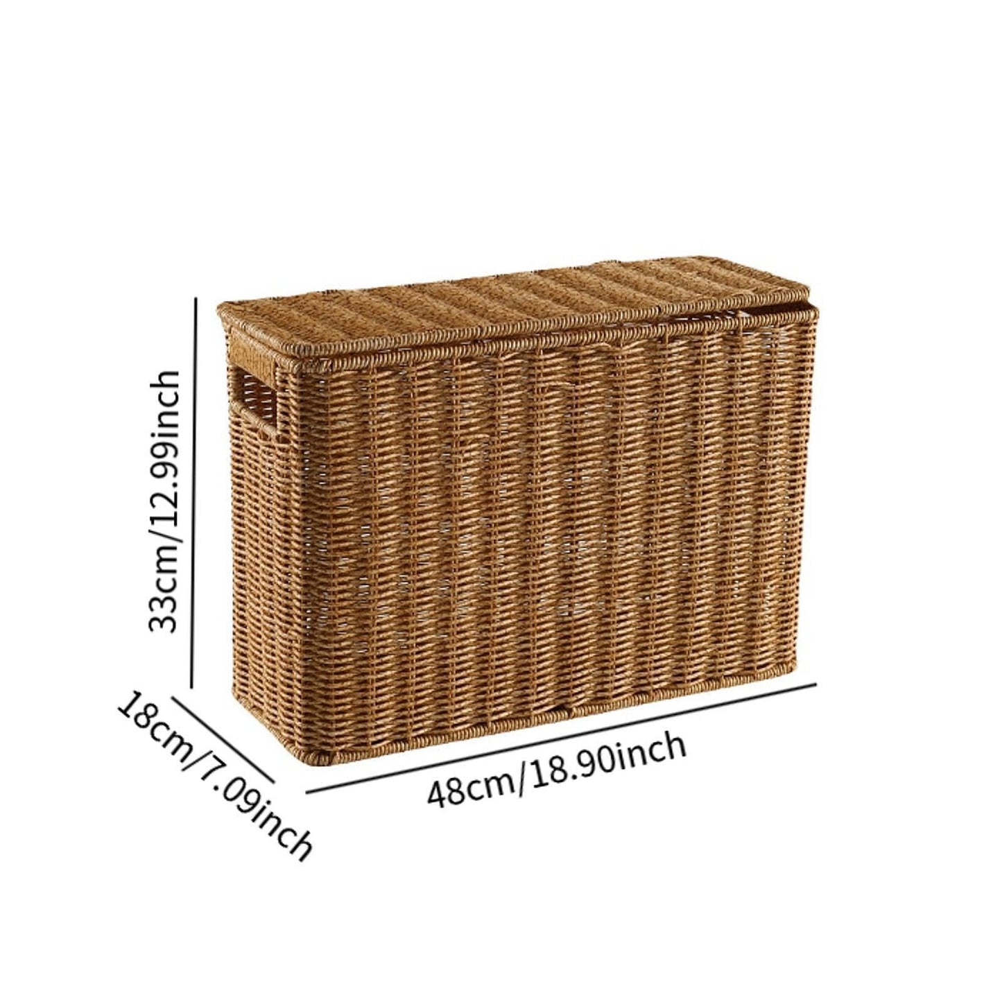 HGZLQKD Narrow and Tall Storage Box, Woven Magazine Holder with Lid Portable Narrow Basket Bin, Narrow File Holder for Bathroom, L