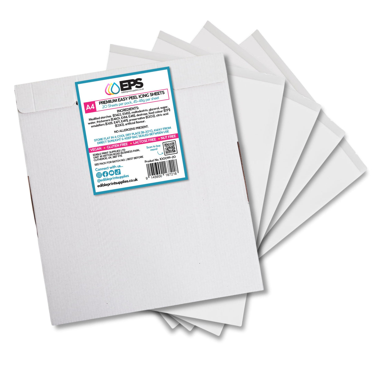 EPS A4 Premium Edible Easy Peel Icing Sheets for Edible Printer (Pack of 20) - For Edible Printing and Cake Decorating
