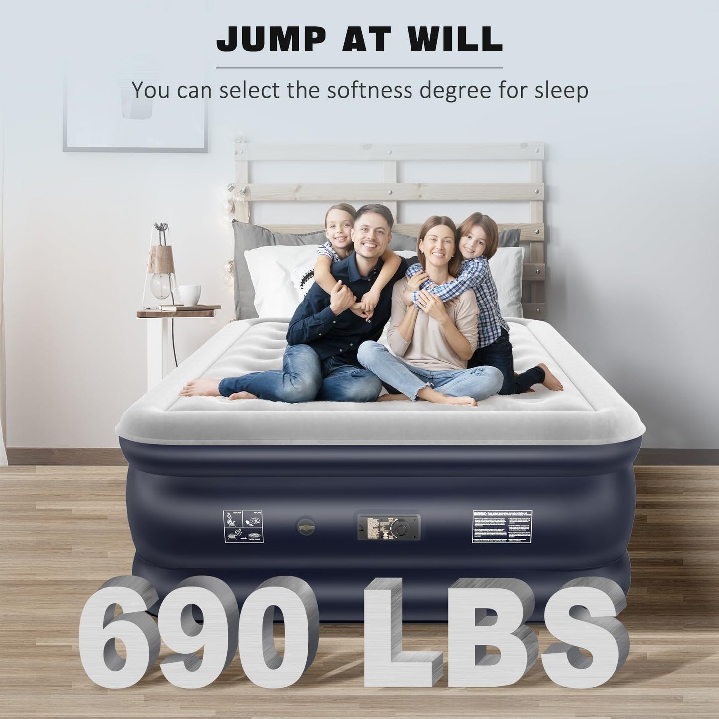 NALONE King Air bed, Inflatable mattress with Built in Pump, 203x152x46cm Double Blow Up Mattress in 3 Mins Self-Inflation/Deflation, Portable air