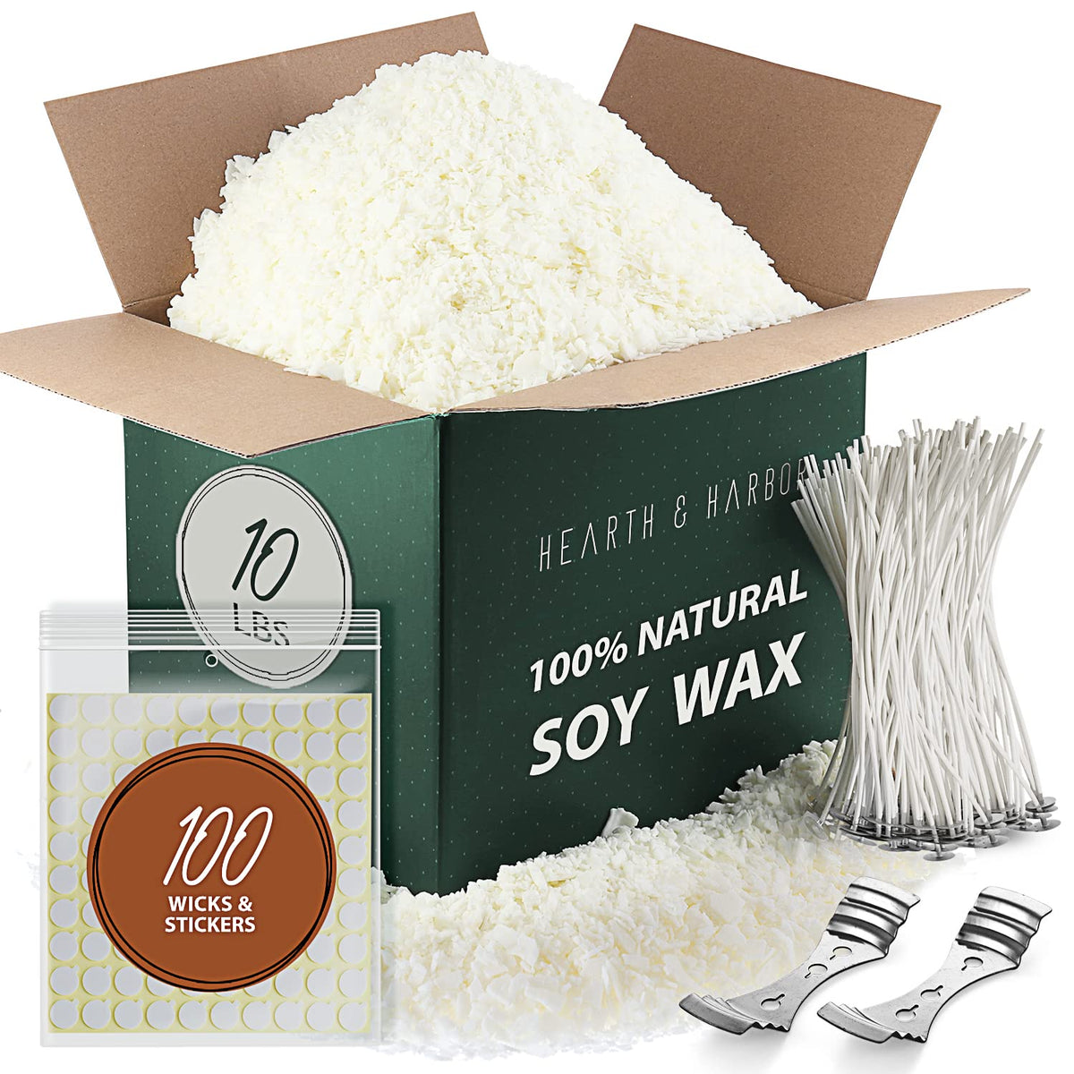 Hearth & Harbor Soy Candle Wax for Candle Making - Natural Soy Wax for Candle Making 4.5 kg Bag, Premium Soy Wax Flakes, 100 Cotton Candle Wicks, 100
