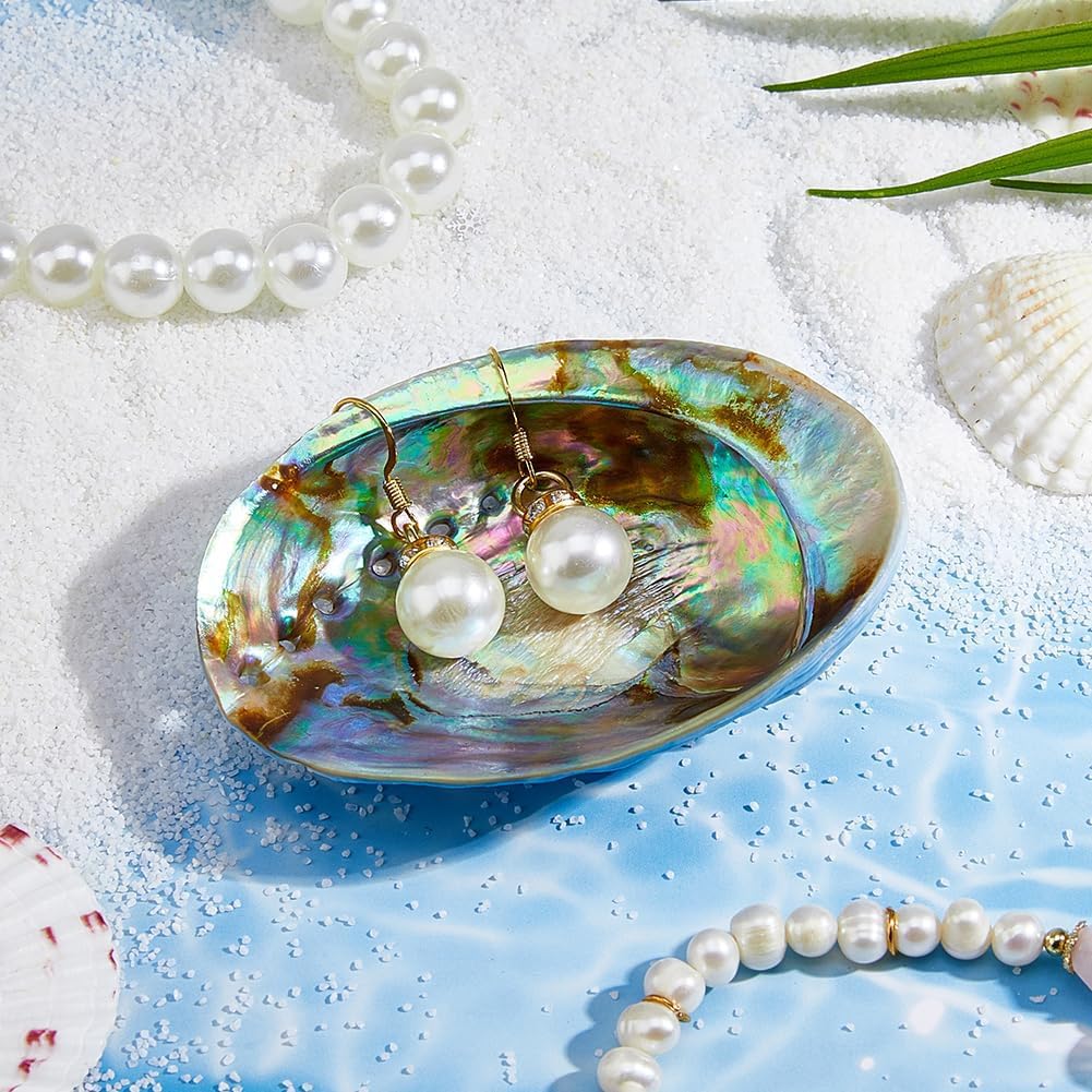 SUPERFINDINGS Natural Abalone Shells Jewelry Dish Tray Blue Seashell Ring Holder 7.7x5.6cm/5.04x6.3in Decorative Trinket Dish Stand for Earring
