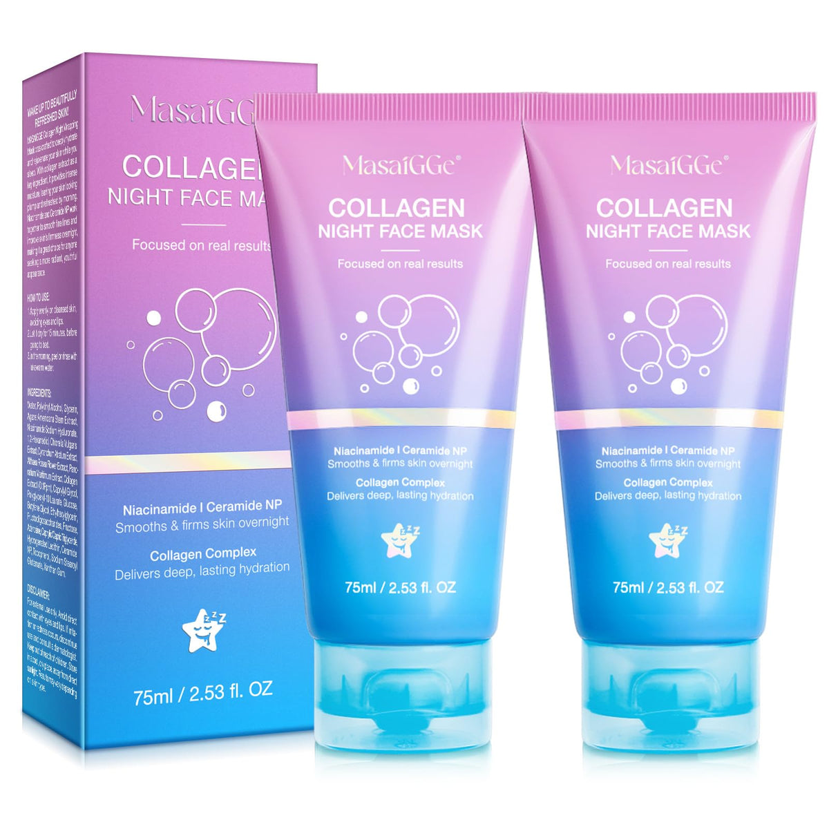 Collagen Night Wrapping Mask,Collagene Mask,Collagen Overnight Wrapping Peel Off Facial Mask,Deep Hydration,Fade Wrinkle & Improves Skin