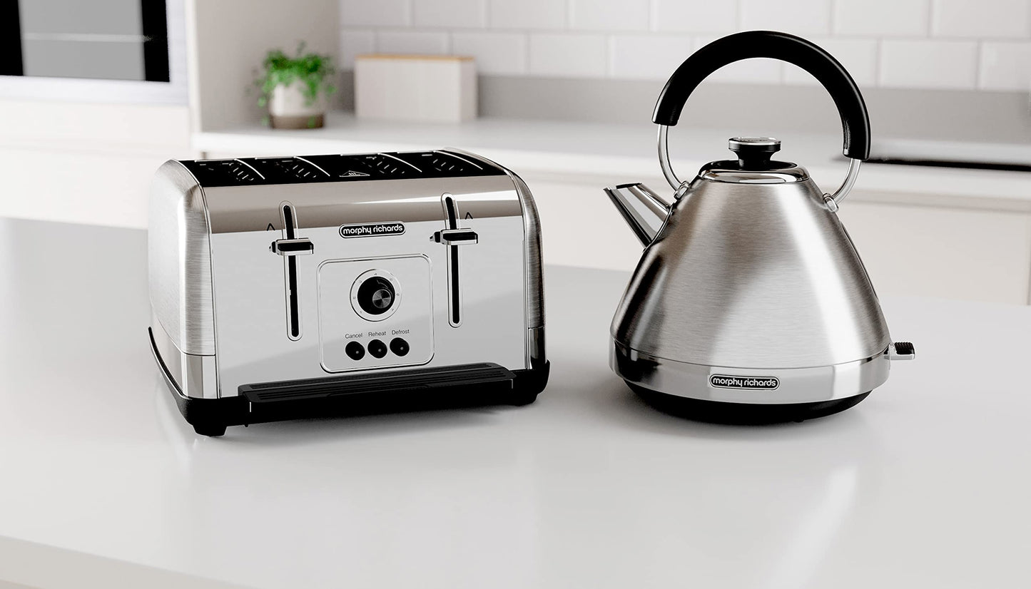 Morphy Richards Venture Brushed 4 Slice Toaster - Brushed Stainless Steel - Defrost Setting - High Lift Feature - 240130