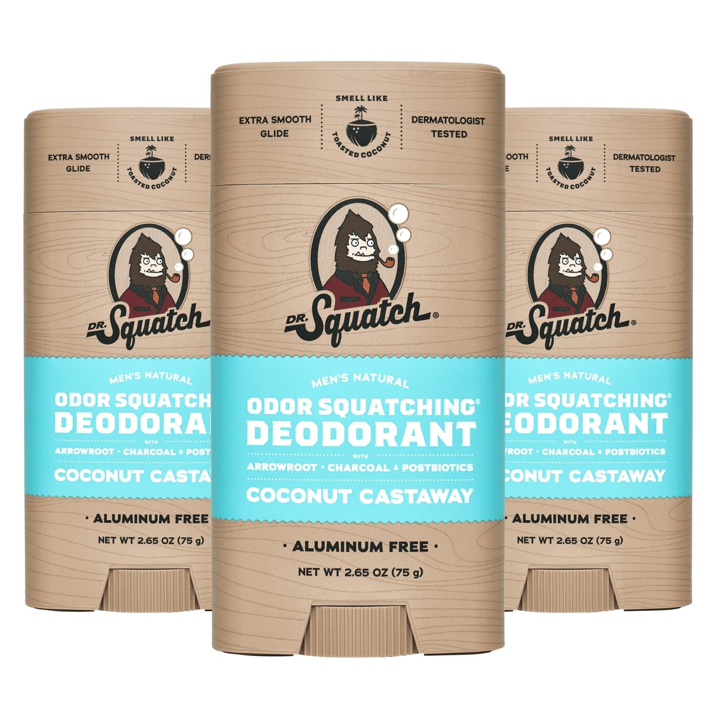 Dr. Squatch Natural Deodorant for Men - Odor-Squatching Aluminium Free - Coconut Castaway (2.65 oz, 3-Pack)