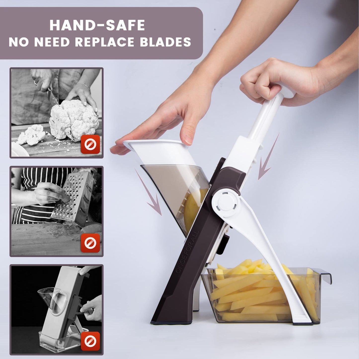 SUPMAKIN Safest Mandoline Vegetable Slicer/Chopper, Potato Chip Cutter, Multifunctional Veg Chopper with 4 Cutting Modes to Slice, Dice, Chop,
