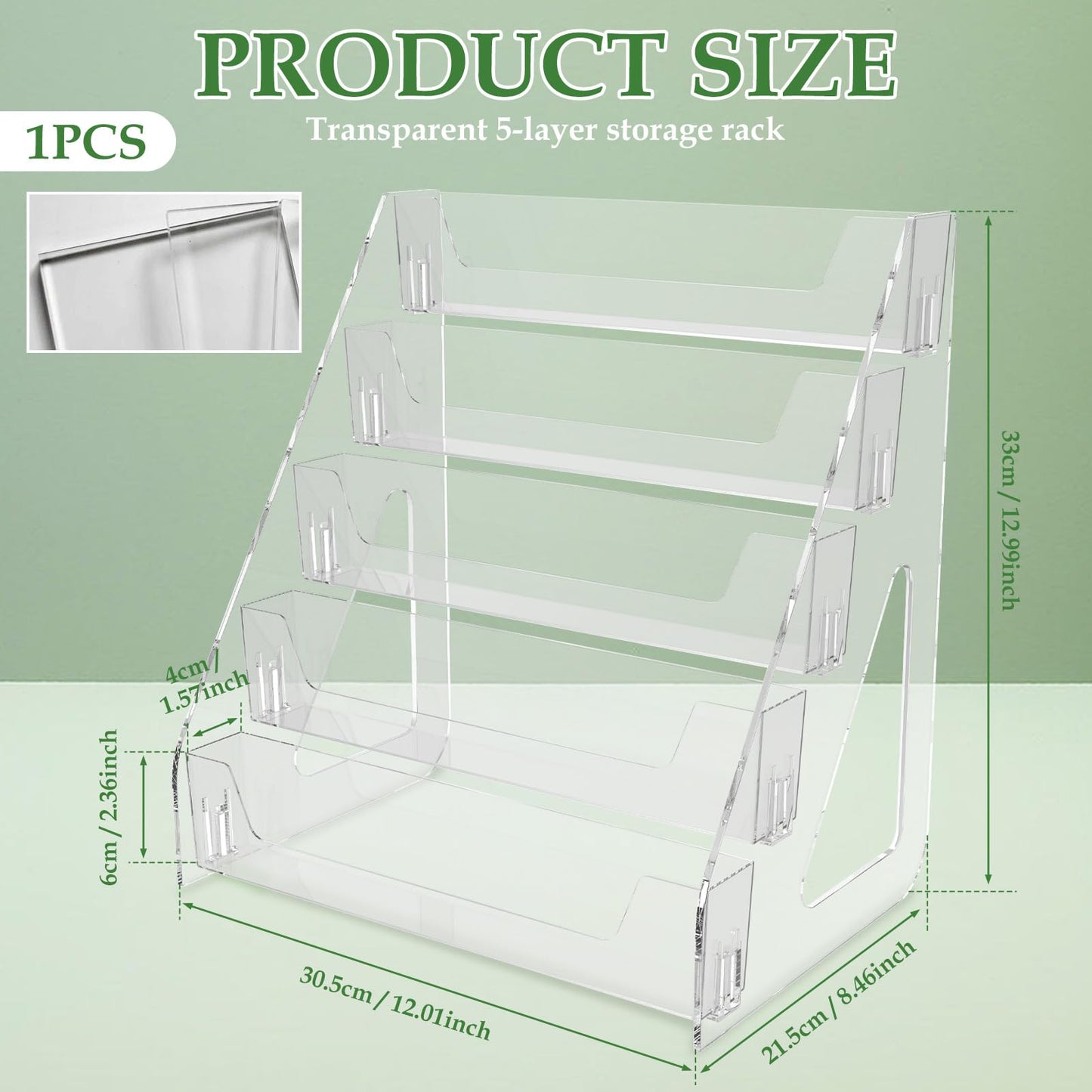 5 Tier Bookmark Display Rack 30.5 x 21.5 x 33 cm, Acrylic Card Stand for Home, Exhibitions and Flash Stores Clear Tiered Display Stand for Sports