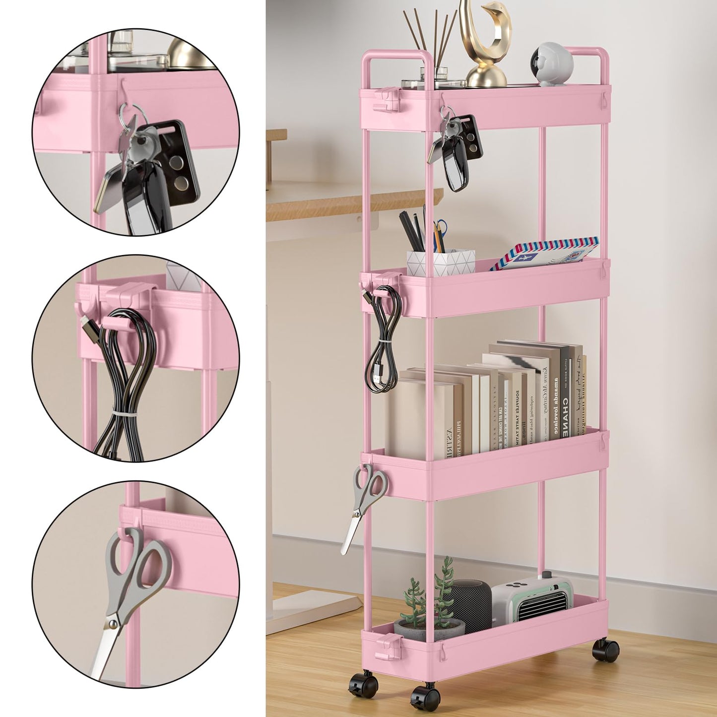 SOLEJAZZ Storage Trolley Cart Slim Rolling Cart Mobile Storage Shelving