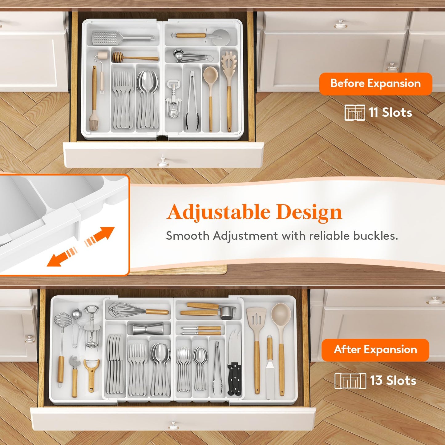 Lifewit Extra Large Cutlery Drawer Organiser, Expandable to 36 Inches Utensil Tray for Kitchen, Adjustable Silverware and Flatware Holder, Compact