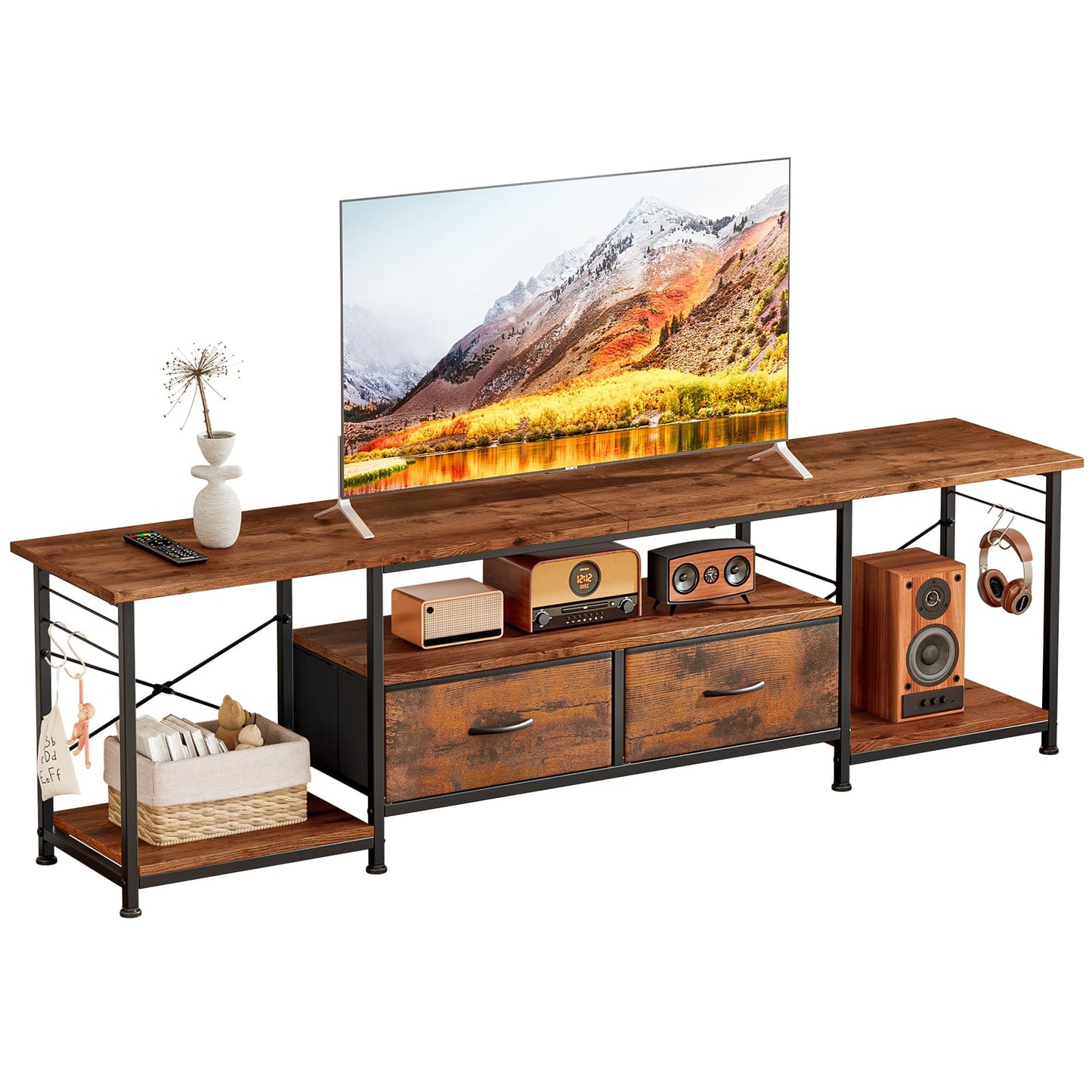KZOBYD TV Stand Cabinet for TV Up to 70 Inch, 160cm TV Console Table, Brown