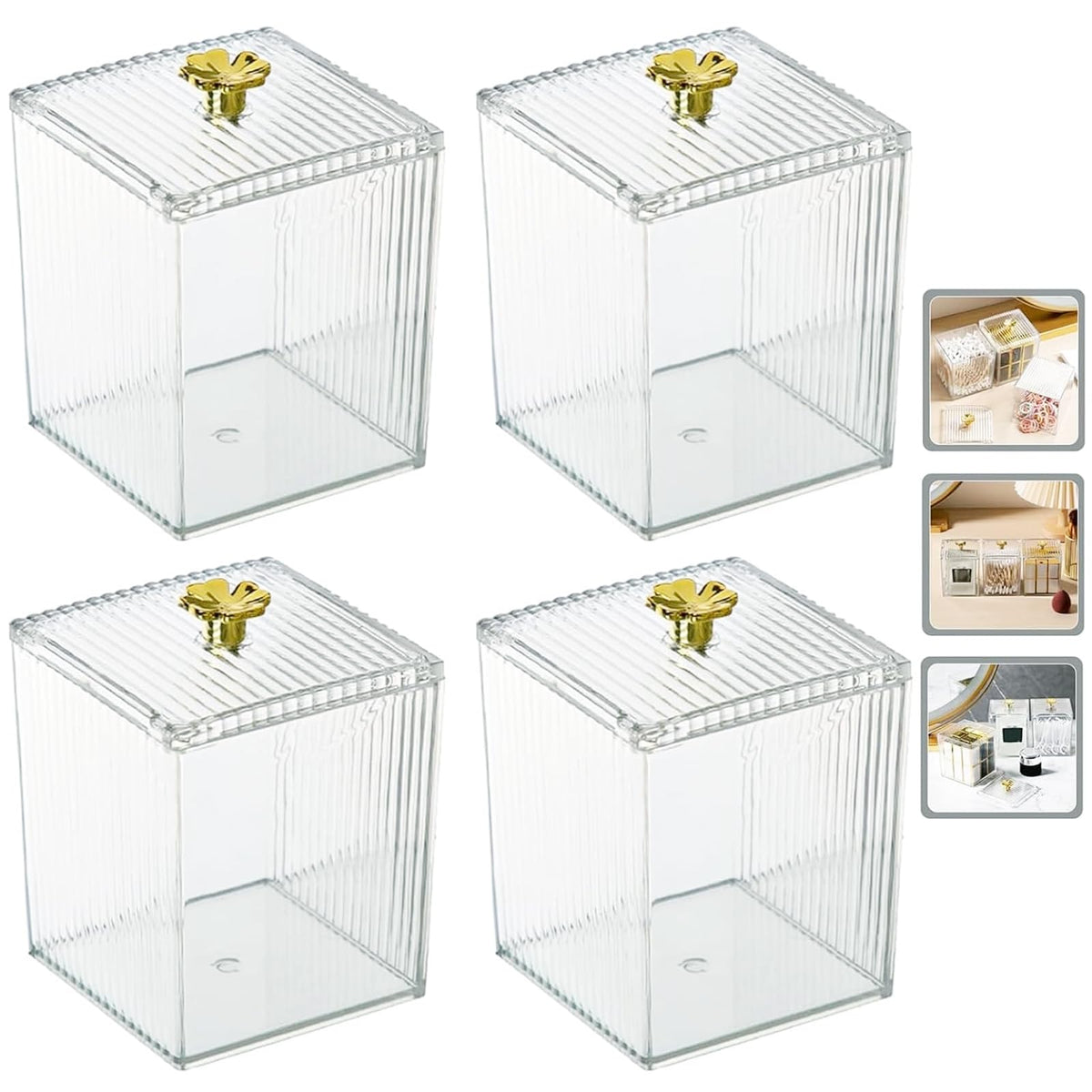 4Pcs Clear Cotton Swab Storage Box, Acrylic Cotton Pad Holder, Swab Holder Organizer Home Decor Clear Storage Jars, Cotton Pad Holder with Lid Cotton