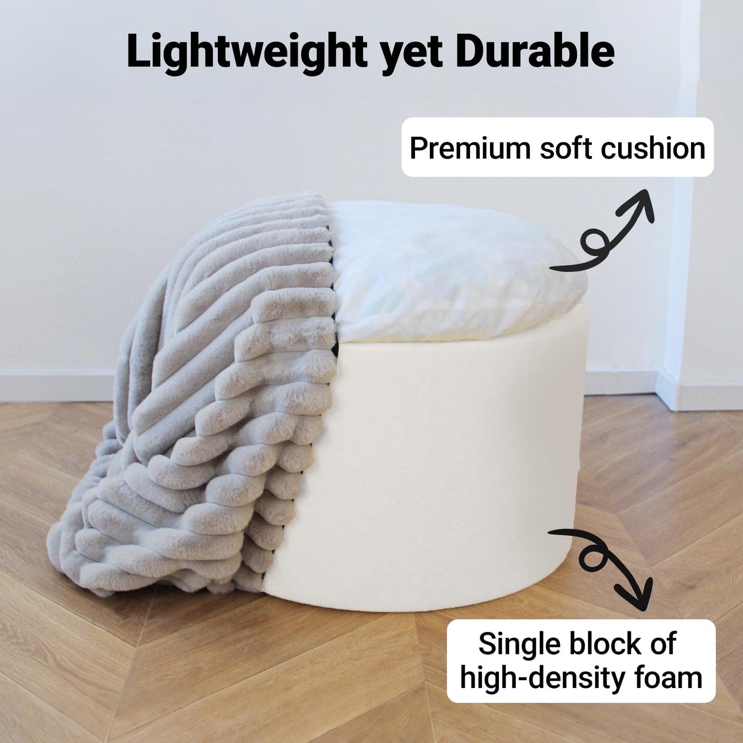 DAWNYIELD Round Footstool Bean Bag, Faux Fur Pouffe, Grey