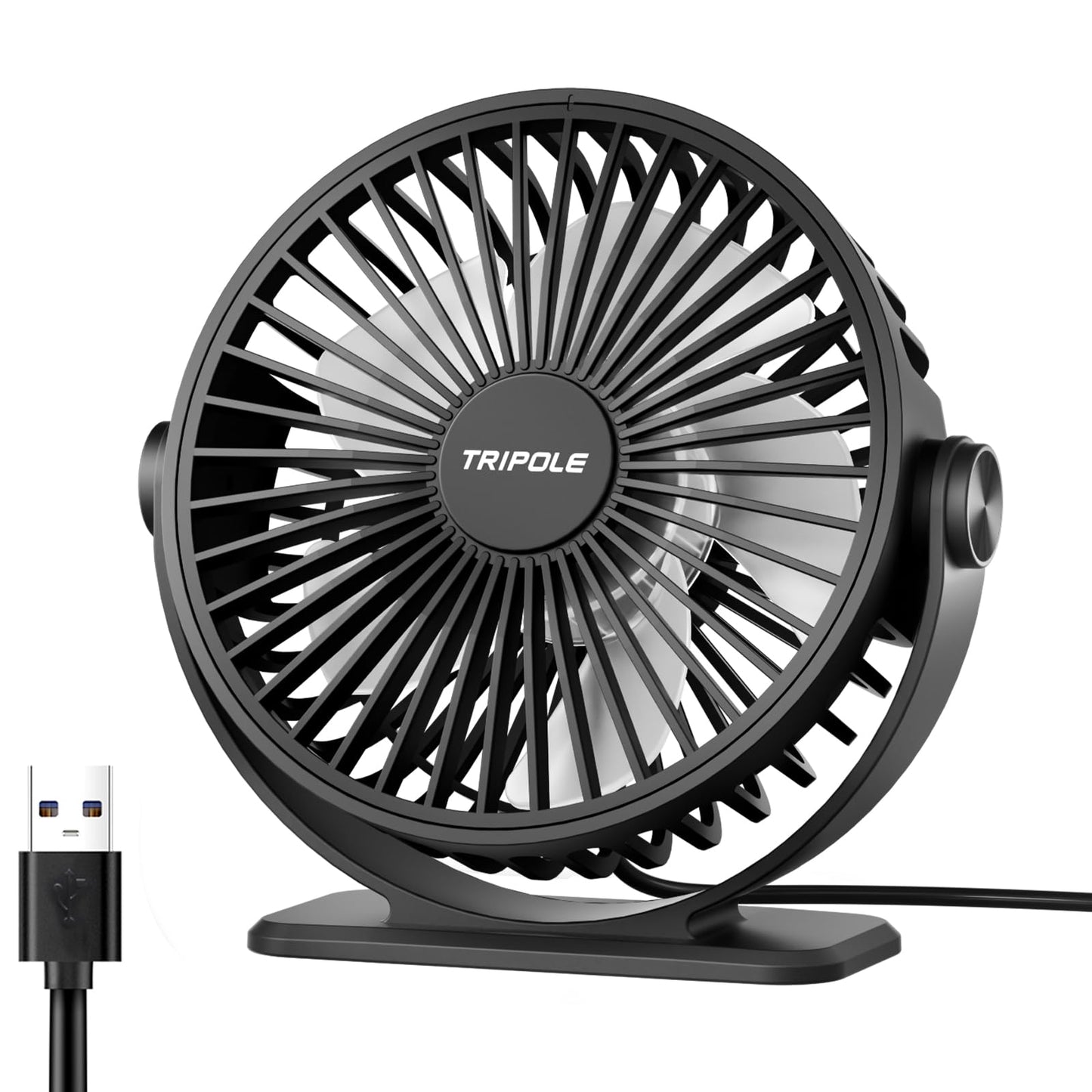 TriPole Desk Fan, Portable USB Fan 3 Speeds Adjustable Powerful Mini Fans, Ultra Quiet 360? Rotatable Table Cooling, Electric Small Fans for Bedroom,