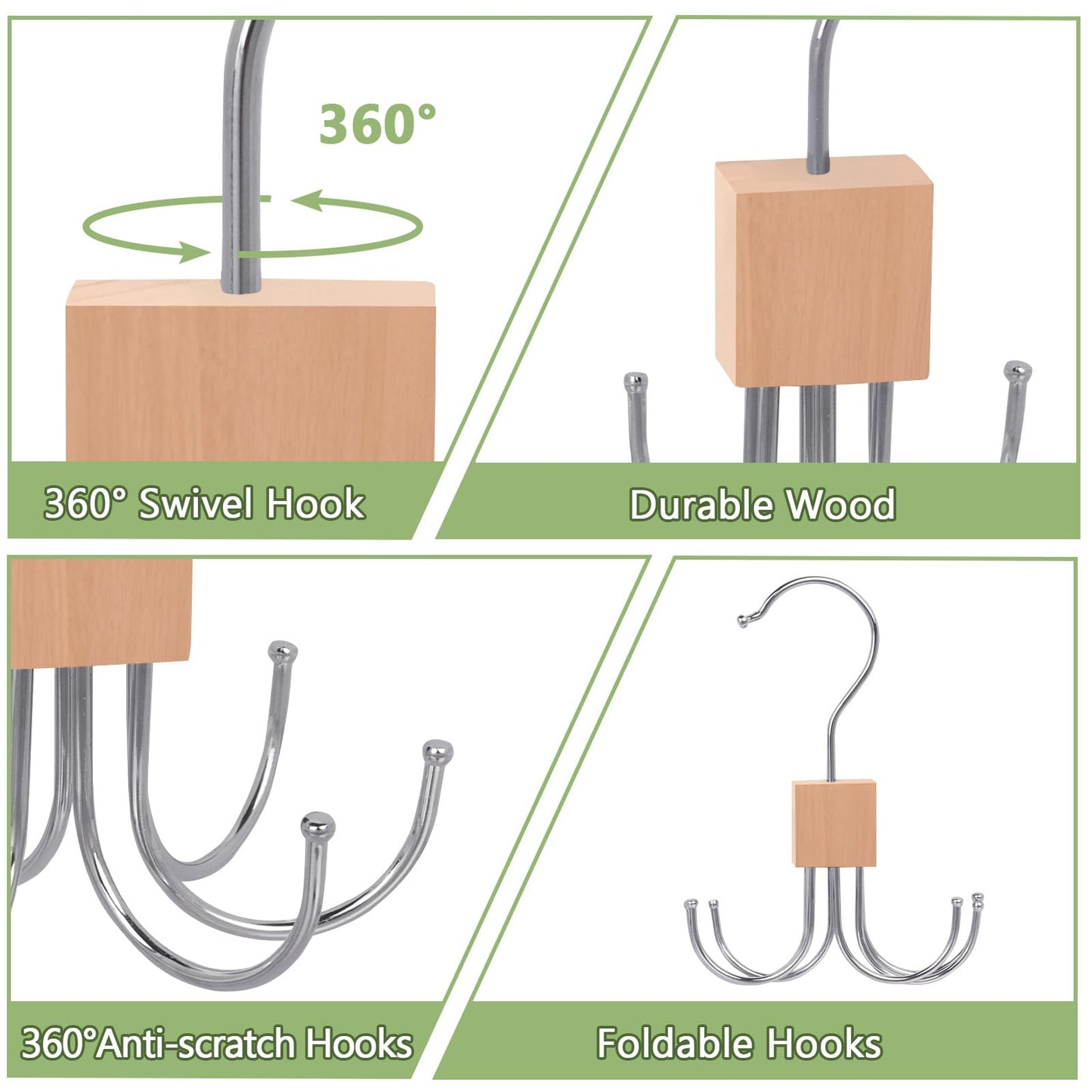 Niuoppy 2PCS 360°Swivel Belt Hanger for Wardrobe, Belt Hangers for Men, Belt Organizer Belts Rack with 6 Hooks (2, Log Color)