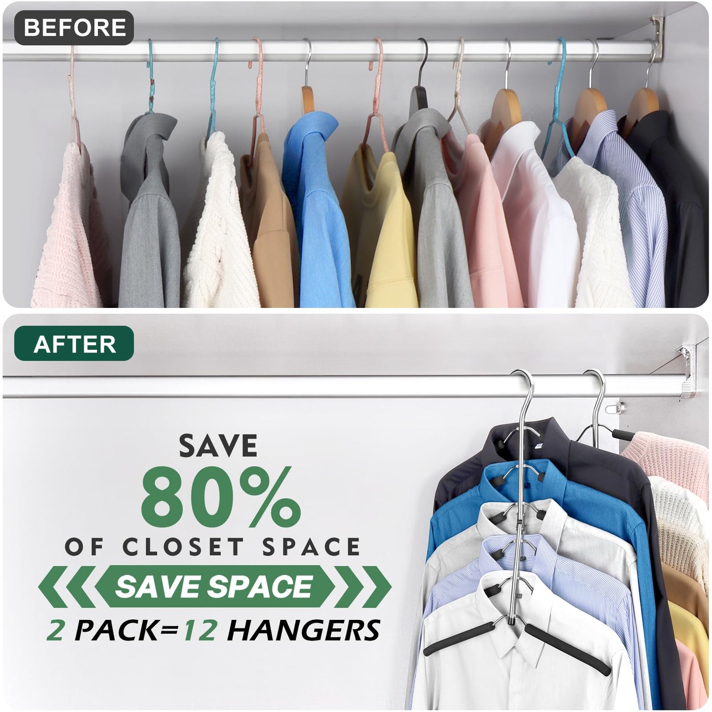 DOIOWN Clothes Hangers Space Saving - 6 Tier Coat Hangers Space Saving Hangers Non Slip Foam Padded Hangers