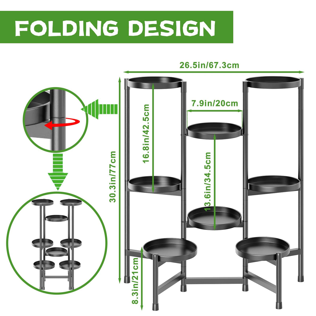 KHayRovies 8 Tier Plant Stand Indoor Tall, Adjustable Black Plant Shelf for Multiple 8 Potted Flower Plants Holders, Corner Metal Flower Display Rack