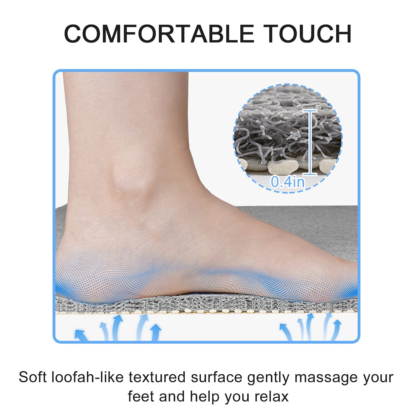 Lurowo Loofah Shower Mat, Non Slip Bath Mats with Drain for inside Shower, Soft Comfort Massage PVC Bath Rugs Quick Drying for Bathroom