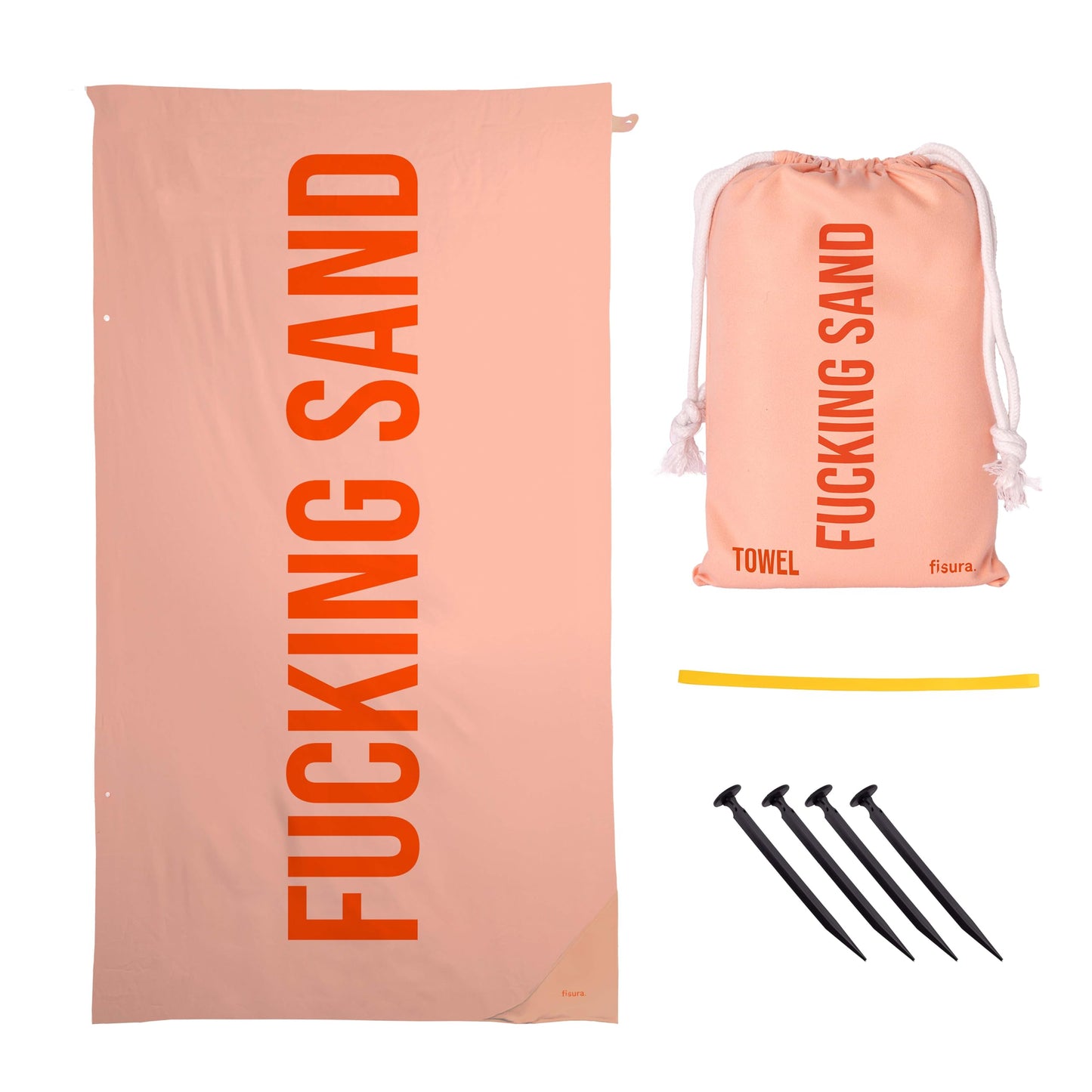 Fisura ? Oversized Beach Towel F*cking Sand Lightweight orange microfiber towel for the pool, beach, camping, or picnic. Sand-proof. Quick-dry. 180 x