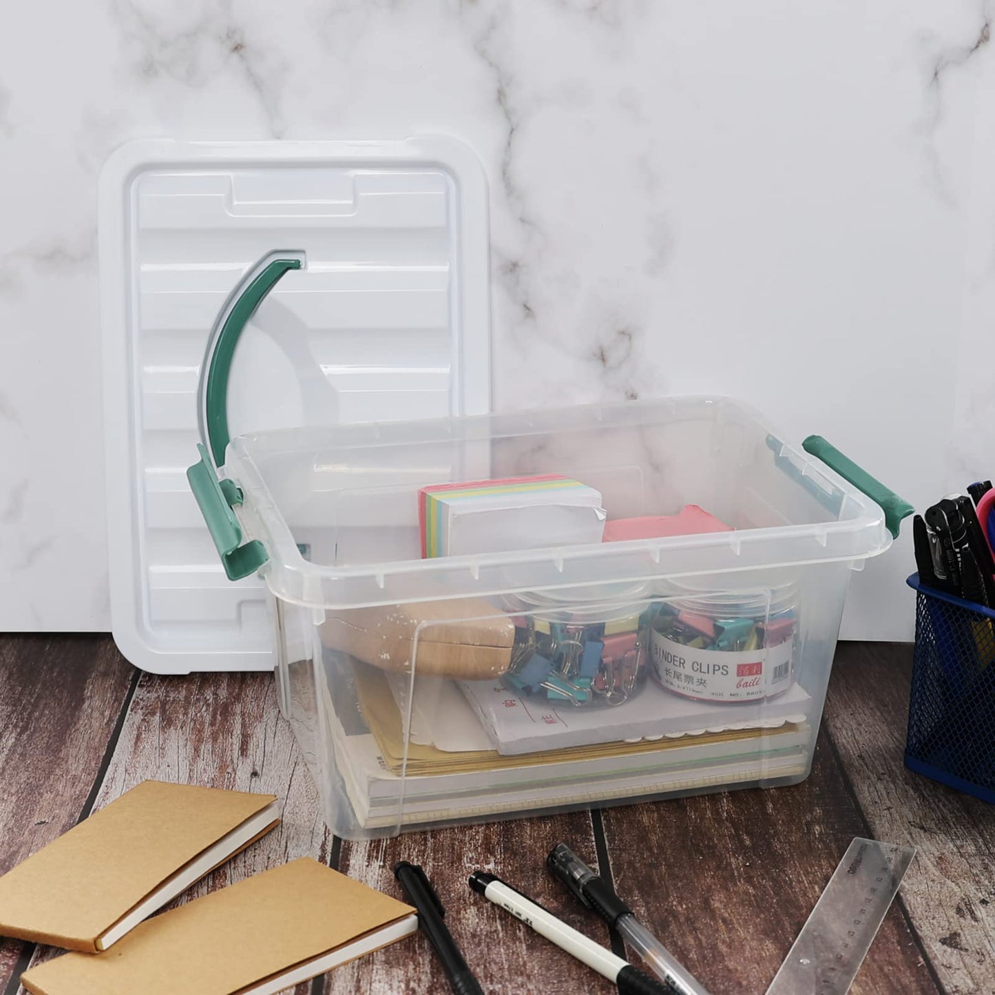 Gloreen 5L Multipurpose Plastic Lidded Storage Boxes with Handle, 6 Packs