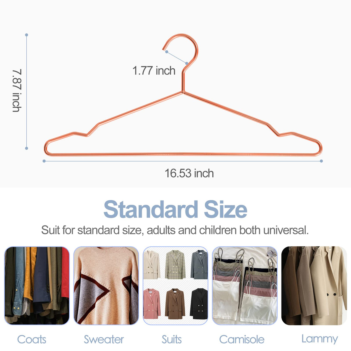 SPECILITE 42cm Rose Gold Metal Hangers Bulk 30 Pack with Notches for Standard Size Coats, Shirts, Suits, Pants, Heavy Duty,Space Saving