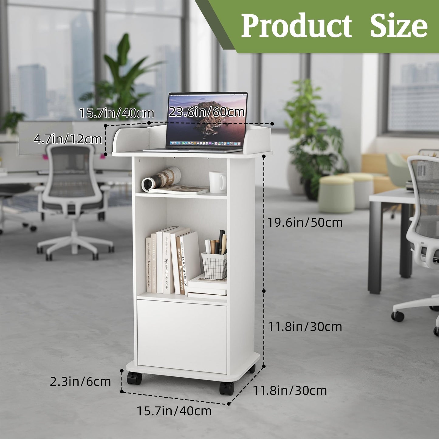 Turosur Mobile & Podium Lectern with Storage Cabinet & Adjustable Shelf