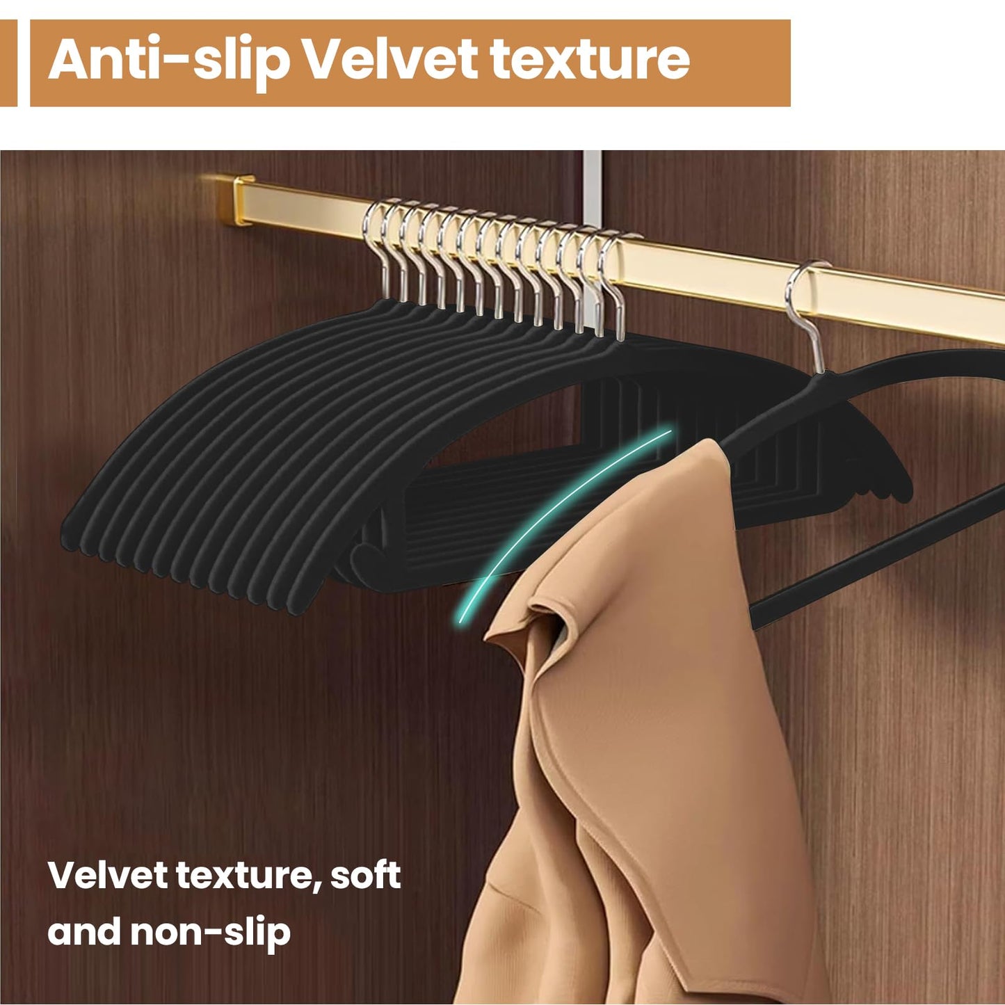 Jiang&Rong 60 Pack Black Velvet Hangers, Non-Slip Clothes Hangers