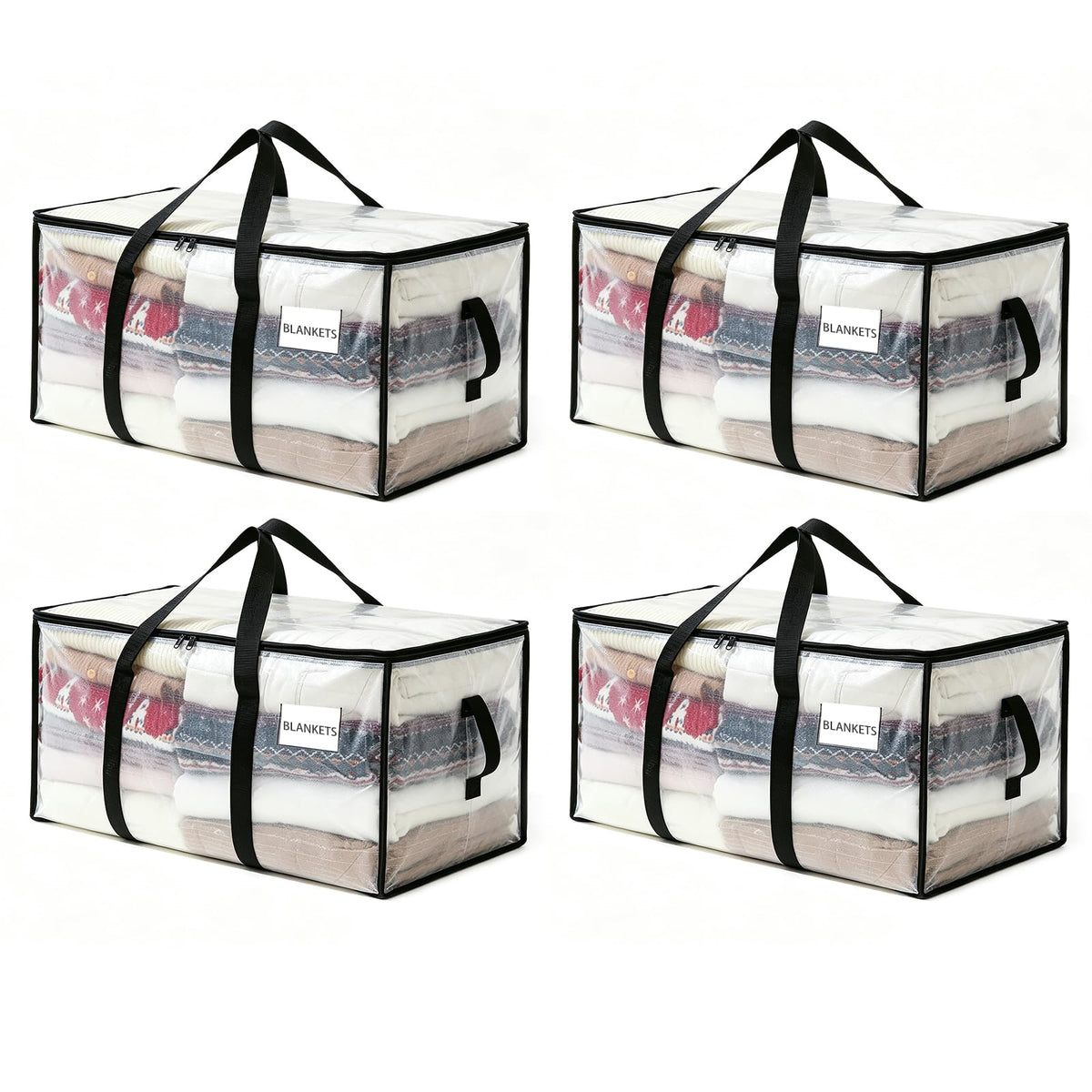 Storystore Large Moving Storage Bags 4 Pack, 94L Clear Storage Bag with Zippers & Handles, Heavy Duty Moving Boxes Packing Bags for College Dorm