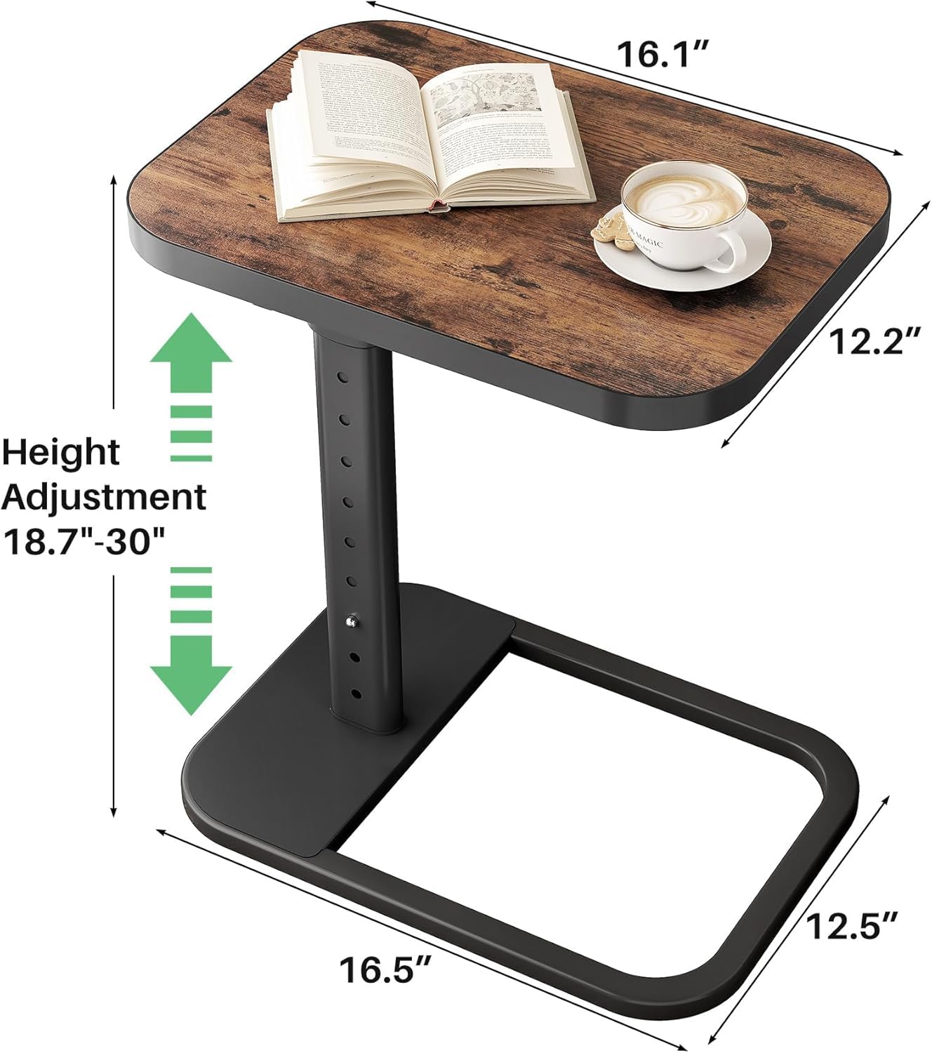 Kitstorack C-Shape Side Table with Adjustable Height & Flip Top, Rounded Corners Small Space End Table